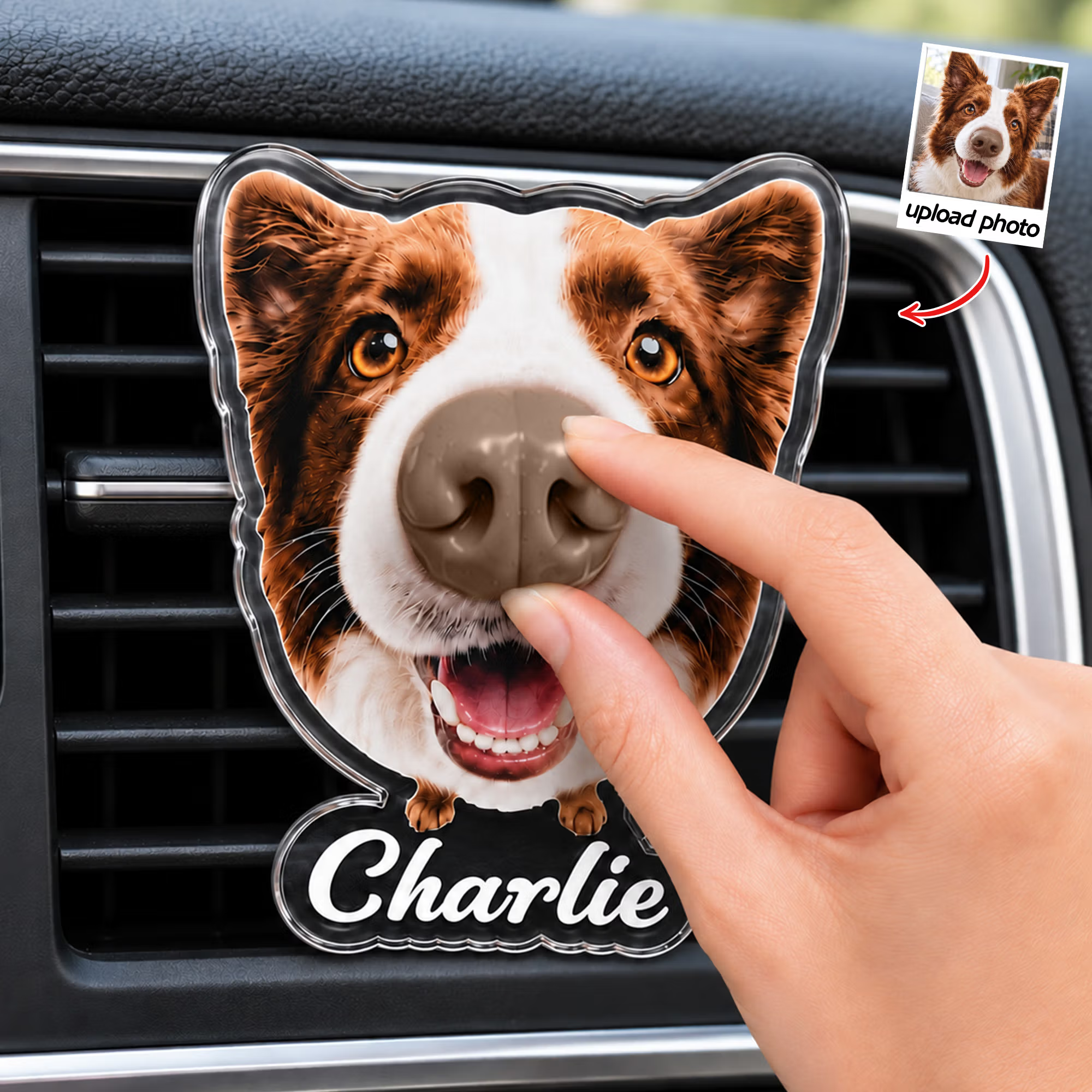 Personalized Dog Photo Nose Car Vent Clip with Name Car Accessories Pet Party Gift for Driver Pet Owner