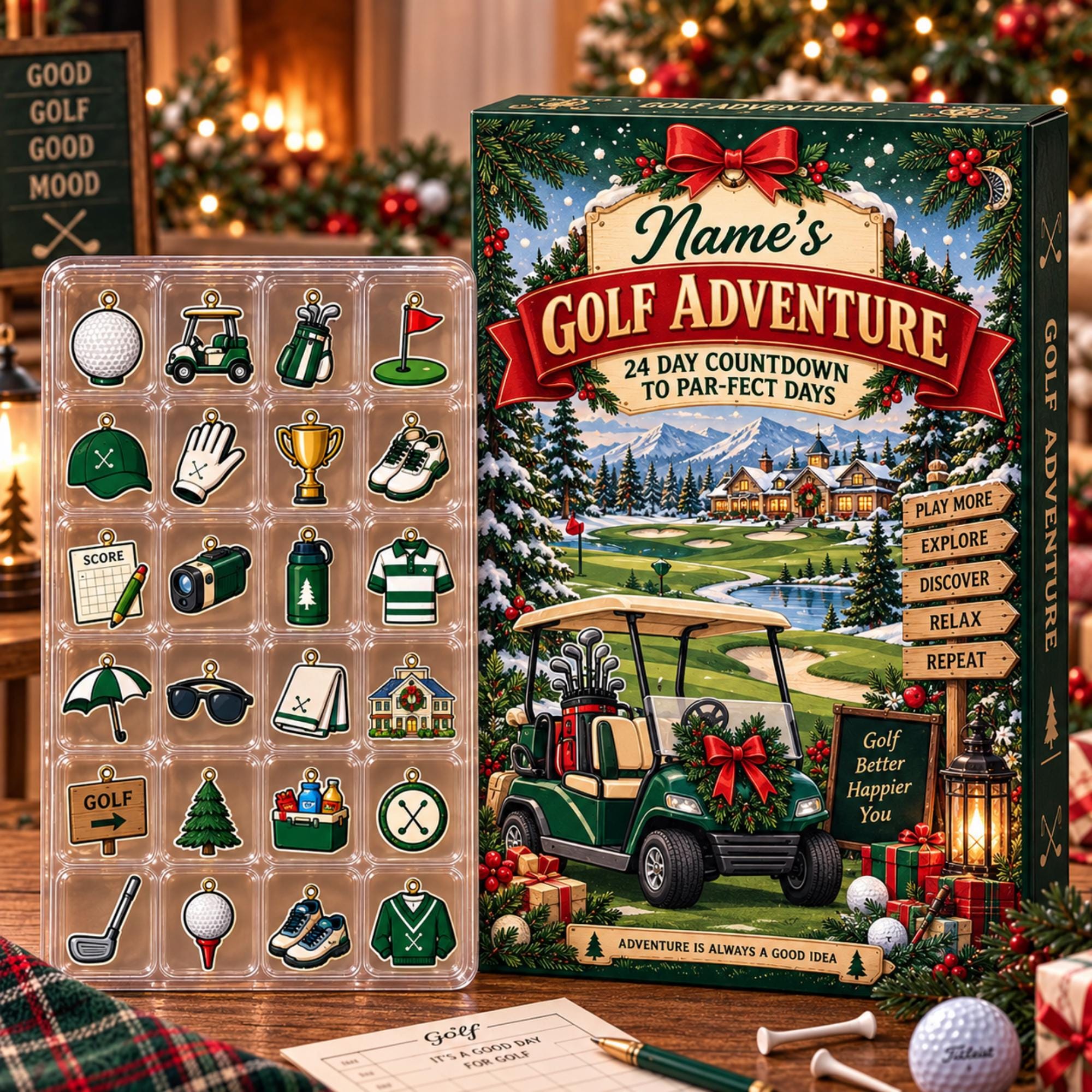 Personalized Name Golf Advent Calendar: 24-Day Countdown Ornament (2026)