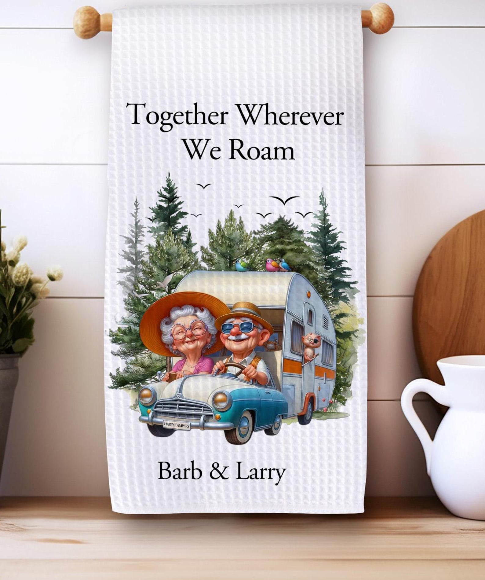 Personalized Camping Christmas gift for Couples Tent Camping Decor Custom Pappy Camper Tea Towel Kitchen Decoration Friendsmas gift idea him