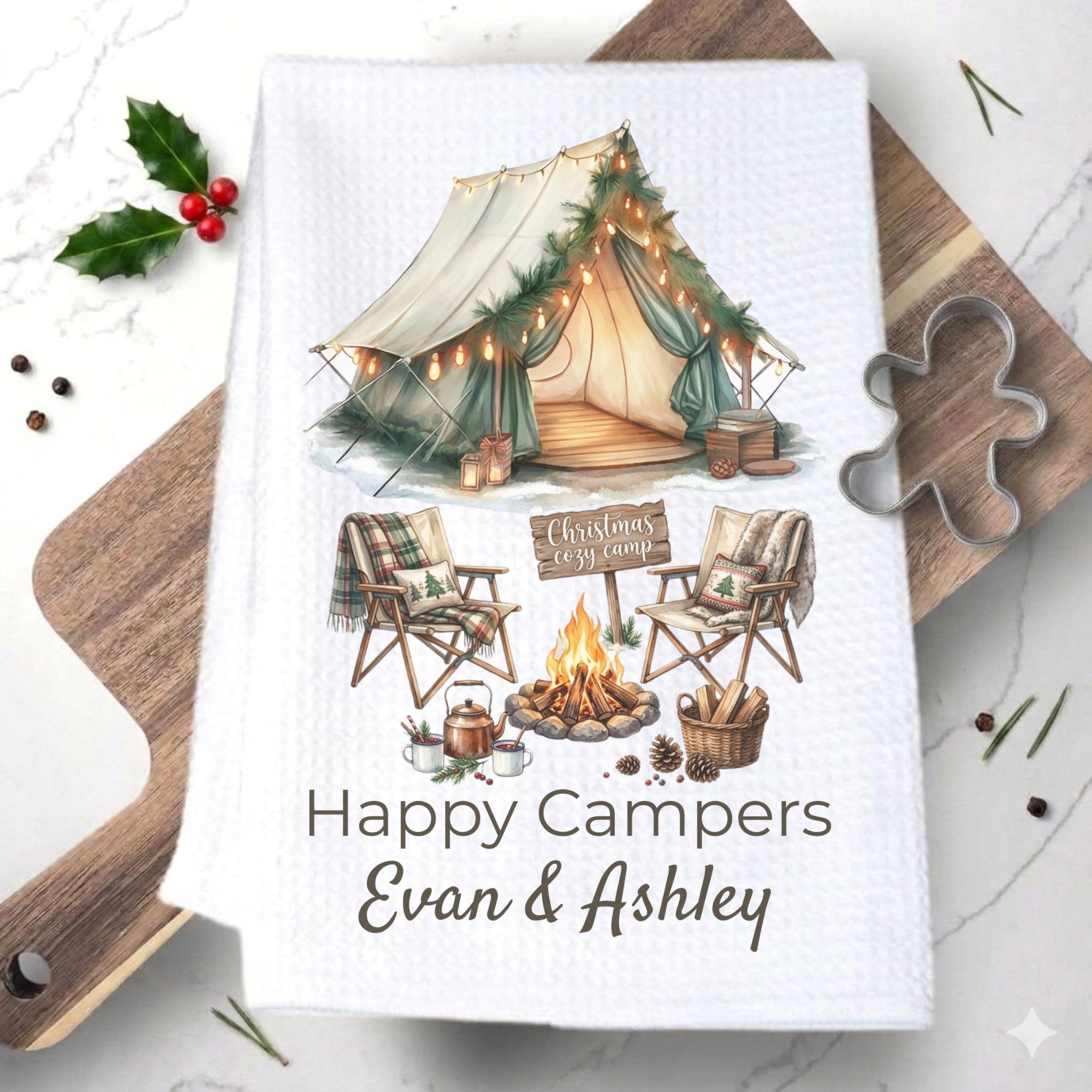 Personalized Camping Christmas gift for Couples Tent Camping Decor Custom Pappy Camper Tea Towel Kitchen Decoration Friendsmas gift idea him