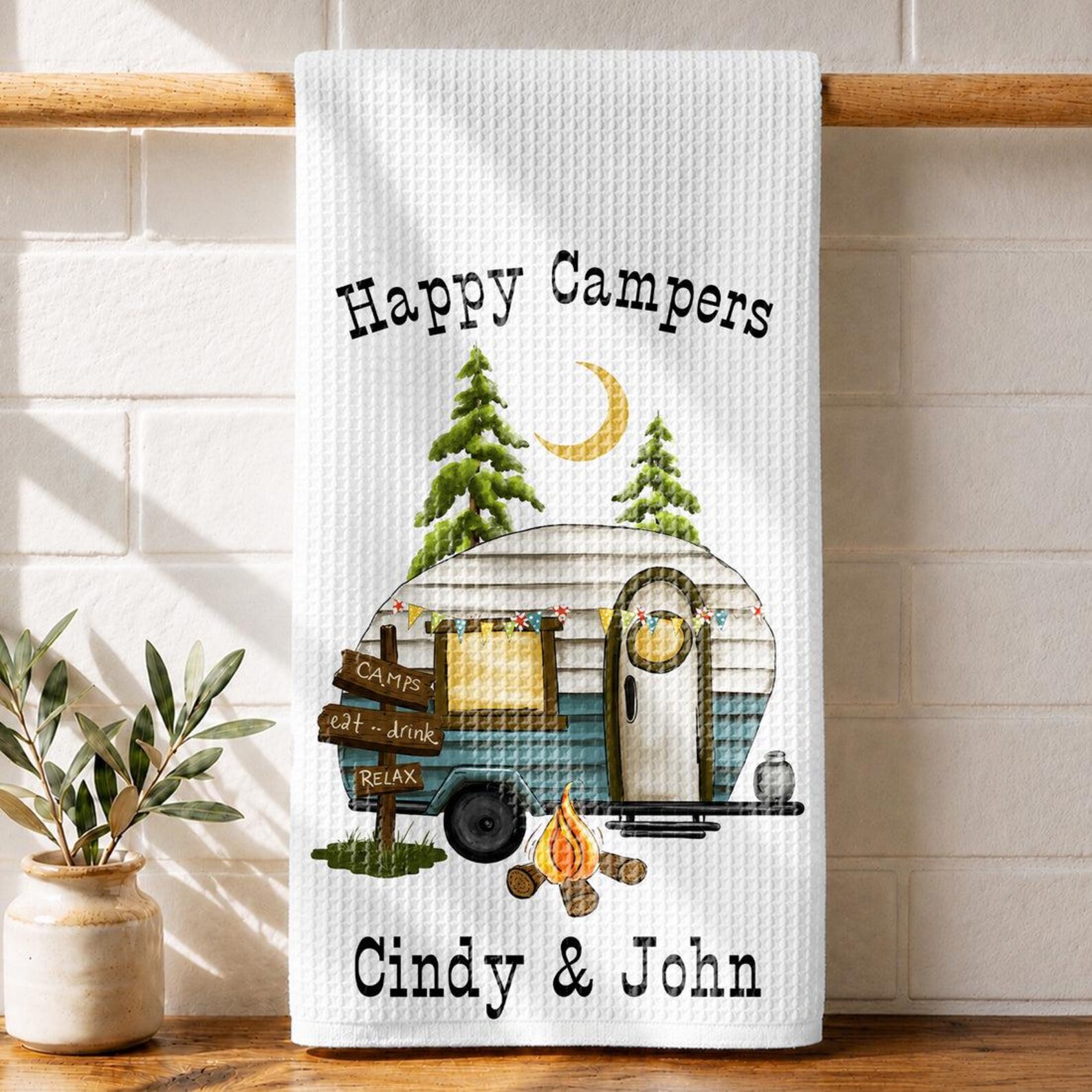 [Copy]Personalized Camping Christmas gift for Couples Tent Camping Decor Custom Pappy Camper Tea Towel Kitchen Decoration Friendsmas gift idea him