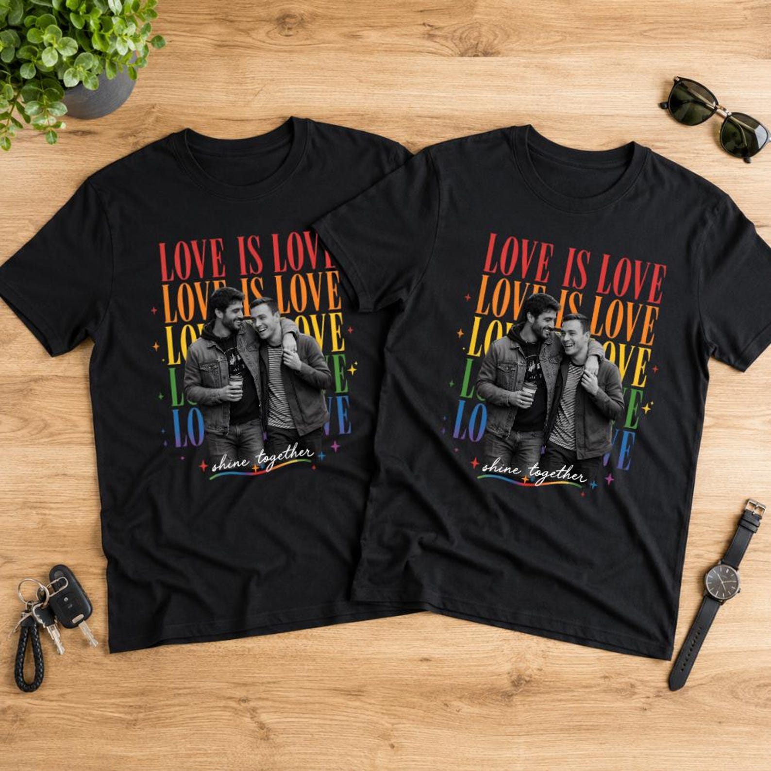 Personalized Love Is Love T-shirt with Photo Pride Couple Shirt Custom LGBTQ+ Gift Custom Face Graphic Tee LGBTQ Amsterdam World Pride 25th Anniversary Equality Gift