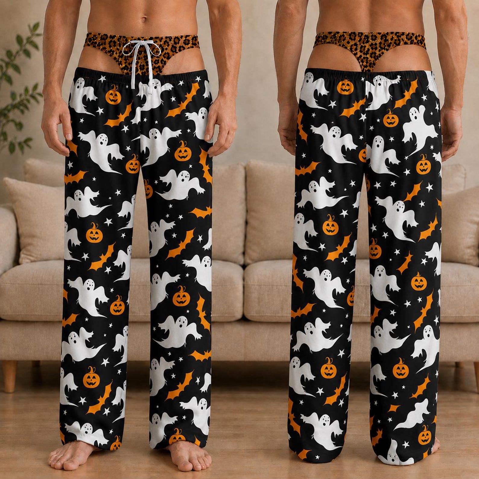 Personalized Men's Pajama Pants, Funny Pajama Pants, Fake Underwear Print Halloween Pants, Novelty Halloween Gag Gift, Party Outfit for Him