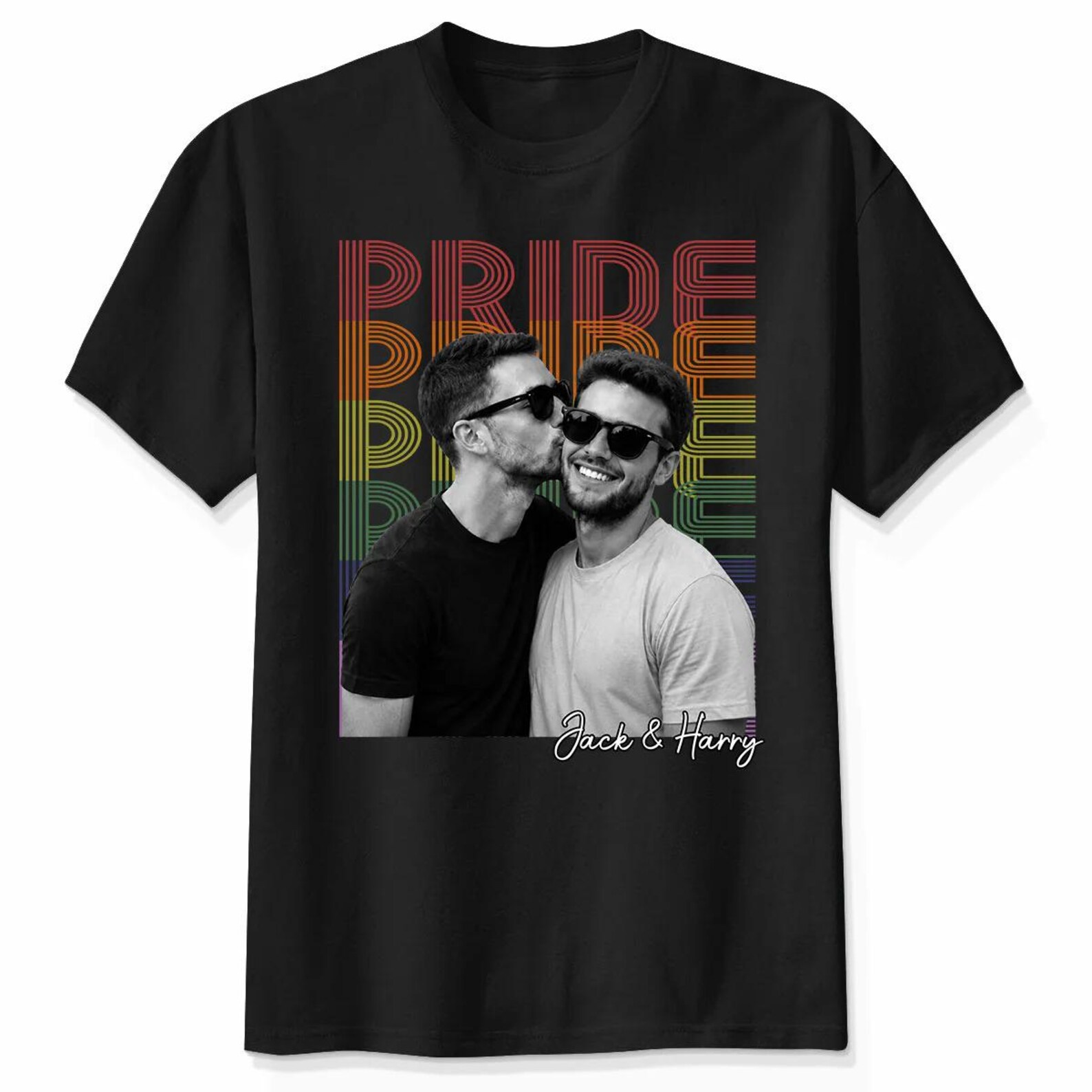 Personalized Pride Couple Shirt with Photo and Name Custom LGBTQ+ Gift Custom Face Graphic Tee LGBTQ Amsterdam World Pride 25th Anniversary Equality Gift