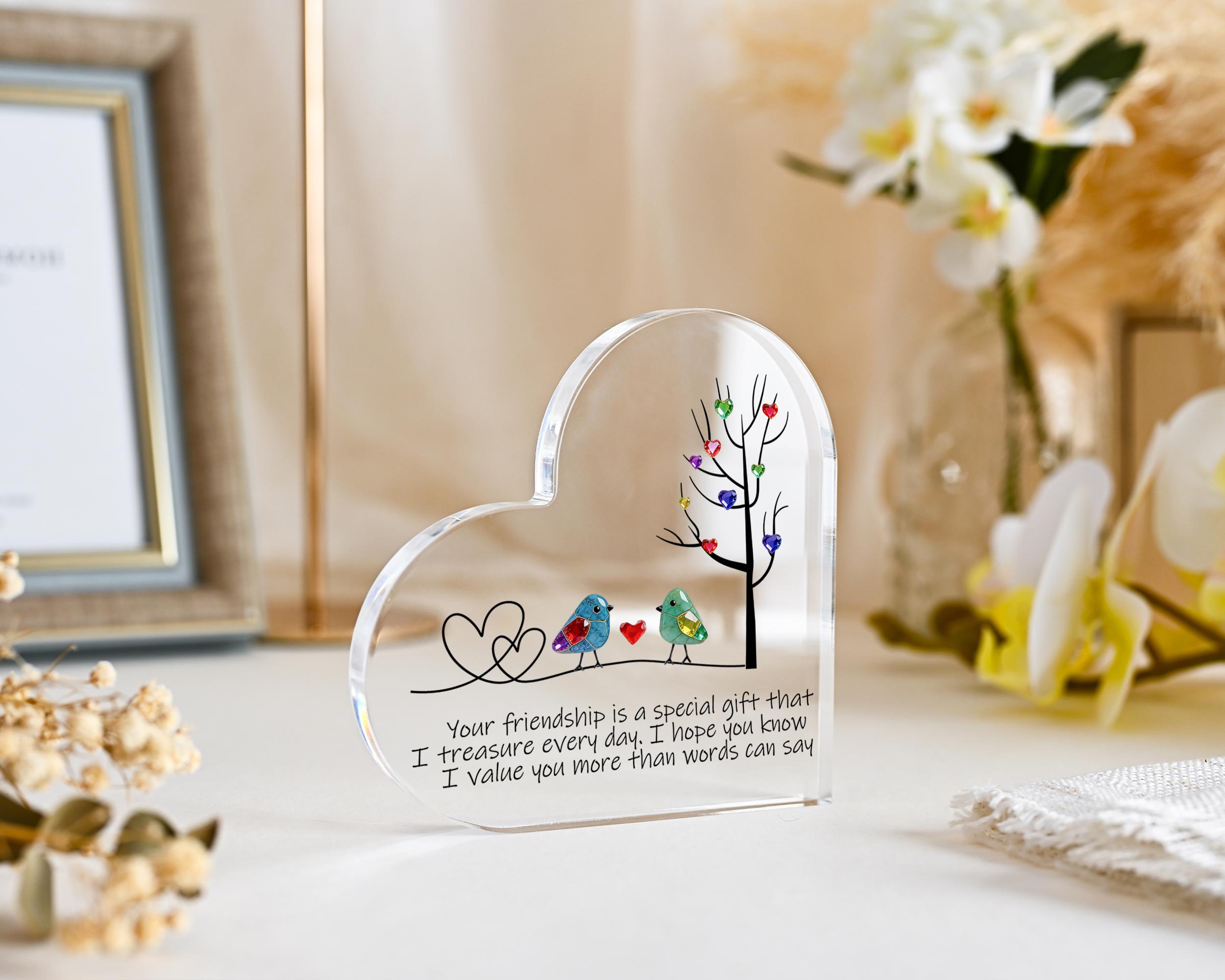 Personalized Sea Glass Birds Art Friendship Heart Plaque, Meaningful Gift for Best Friend, Besties Keepsake, Thank You Gift For Friend