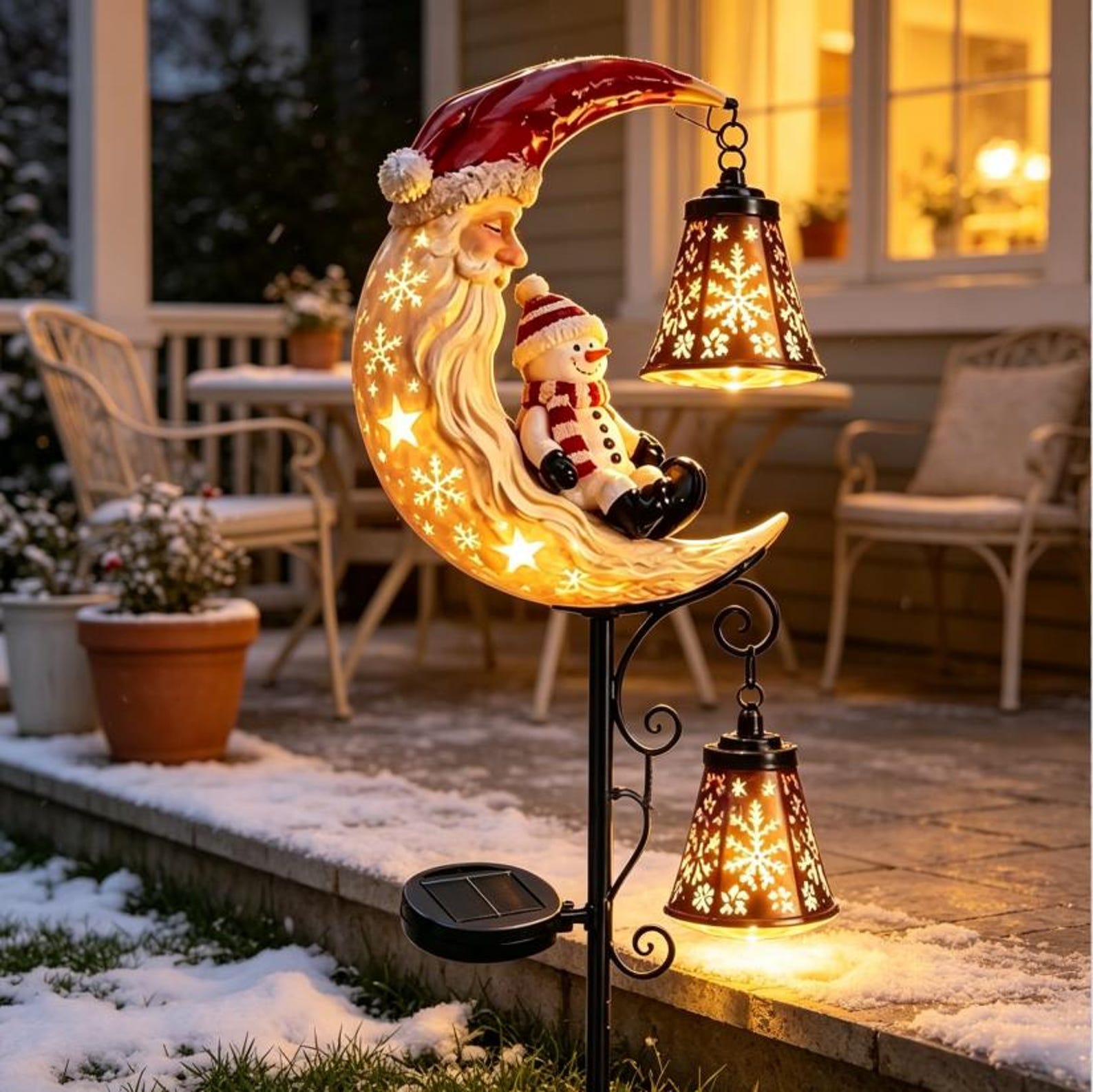 Santa Moon Solar Christmas Garden Stake Light Snowman Hanging Lantern Lamp Warm Outdoor Yard Lawn Holiday Decor Christmas Gardener Gift