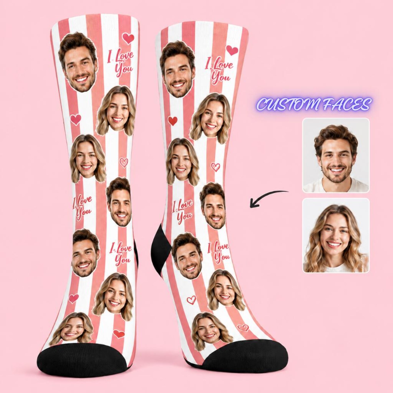 Personalized Face Photo Striped Socks Couple Socks for Newlyweds Wedding Gift for Couple Anniversary Gift