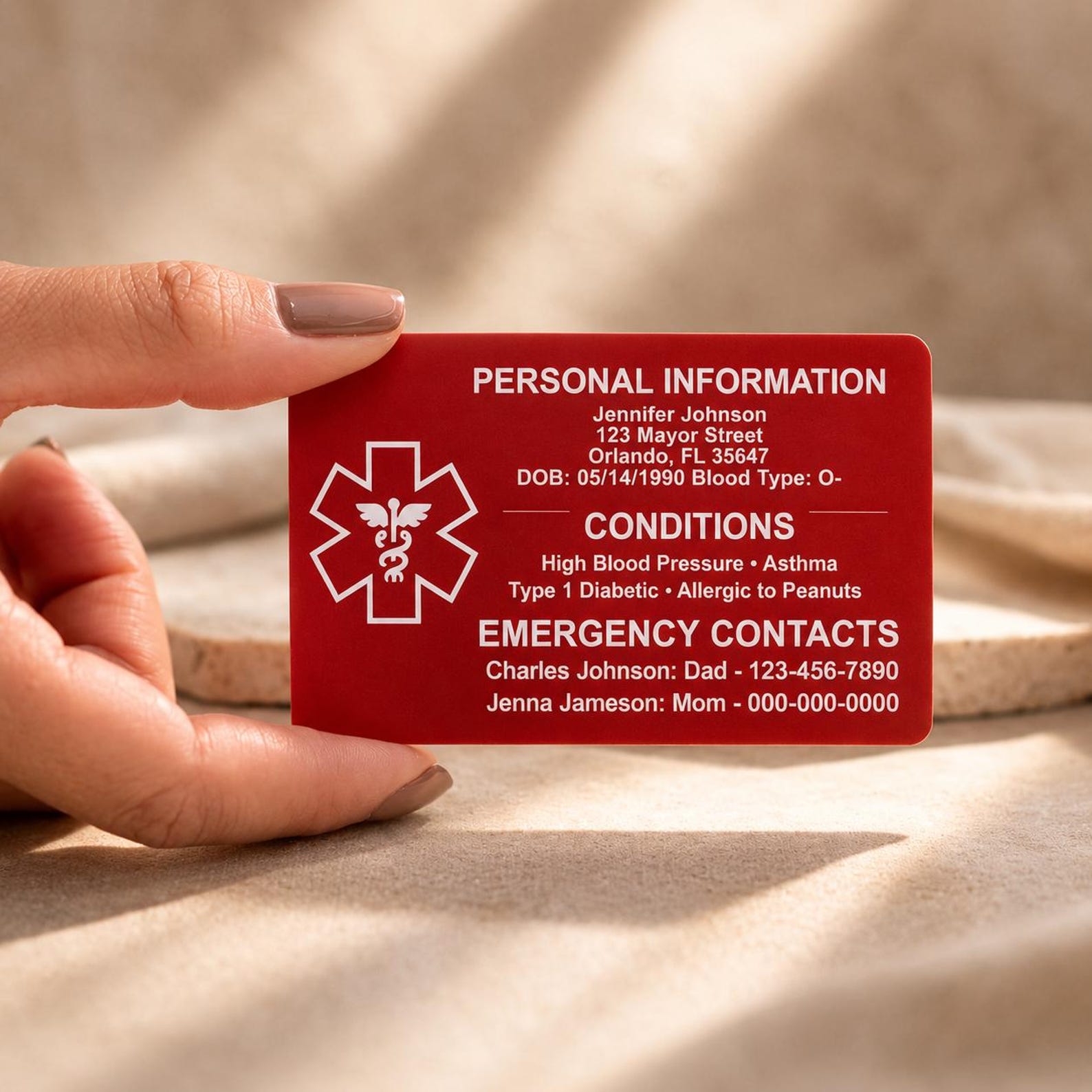 Personalized Medical Card & Keychain ID for Wallet, Aluminum Custom Engraved Emergency Contact, Personalized Metal Safety Alert for Medic Conditions