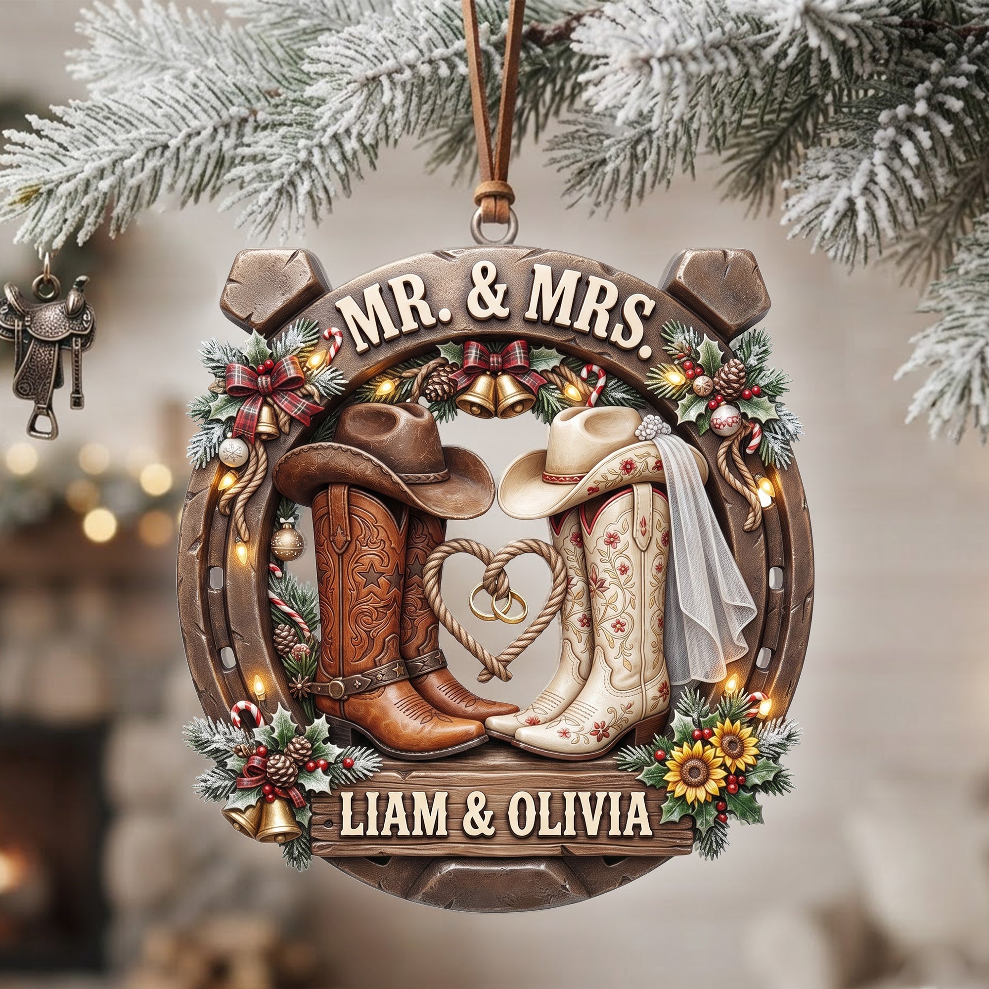 Personalized Cowboy Cowgirl Western Couple Ornament - Personalized Gifts For Couple Christmas Ornament 
