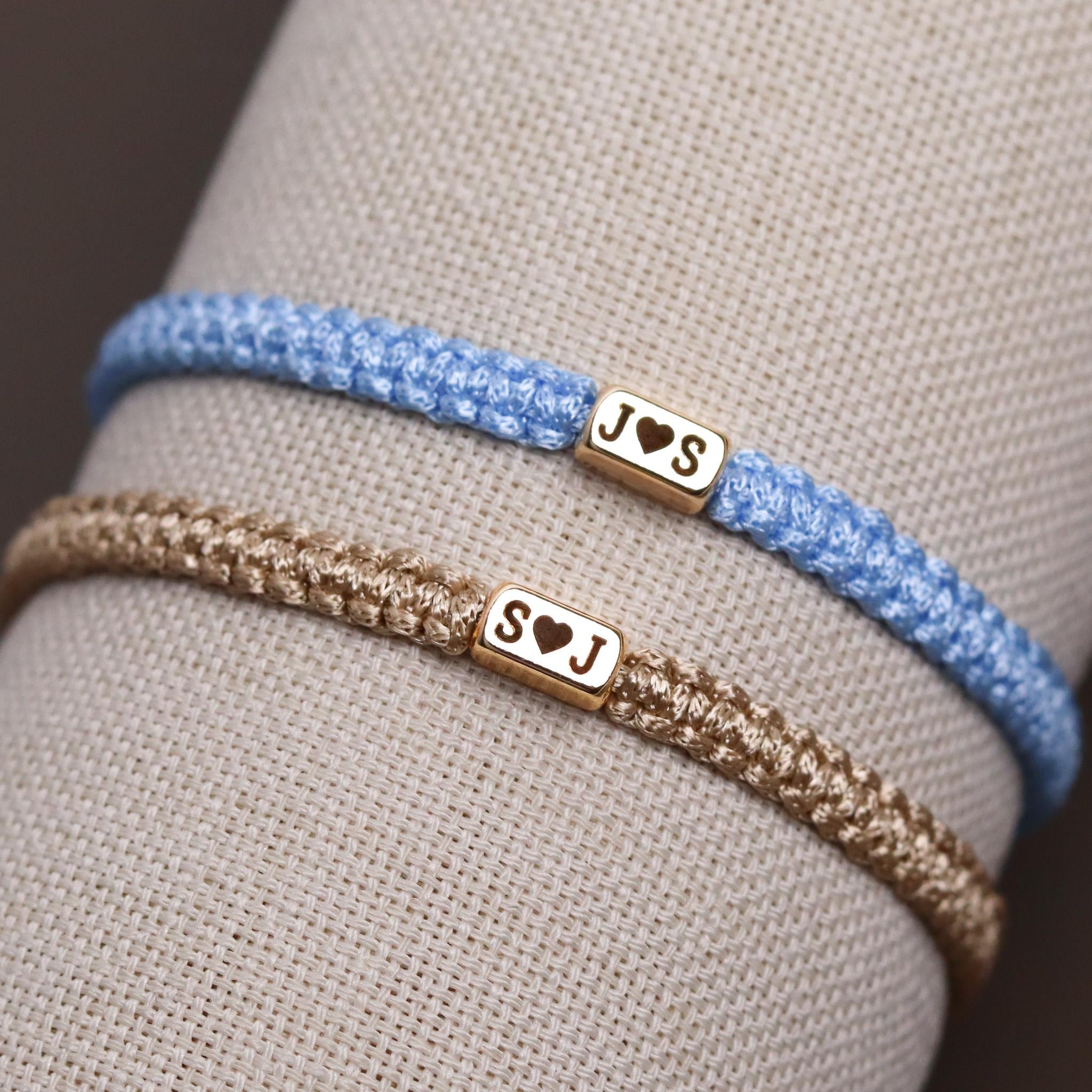 Personalized 2 Pieces Initials Engraved Bracelet with Heart Matching Jewelry for Couples Anniversary Gift for Her Couple Jewerly Gift