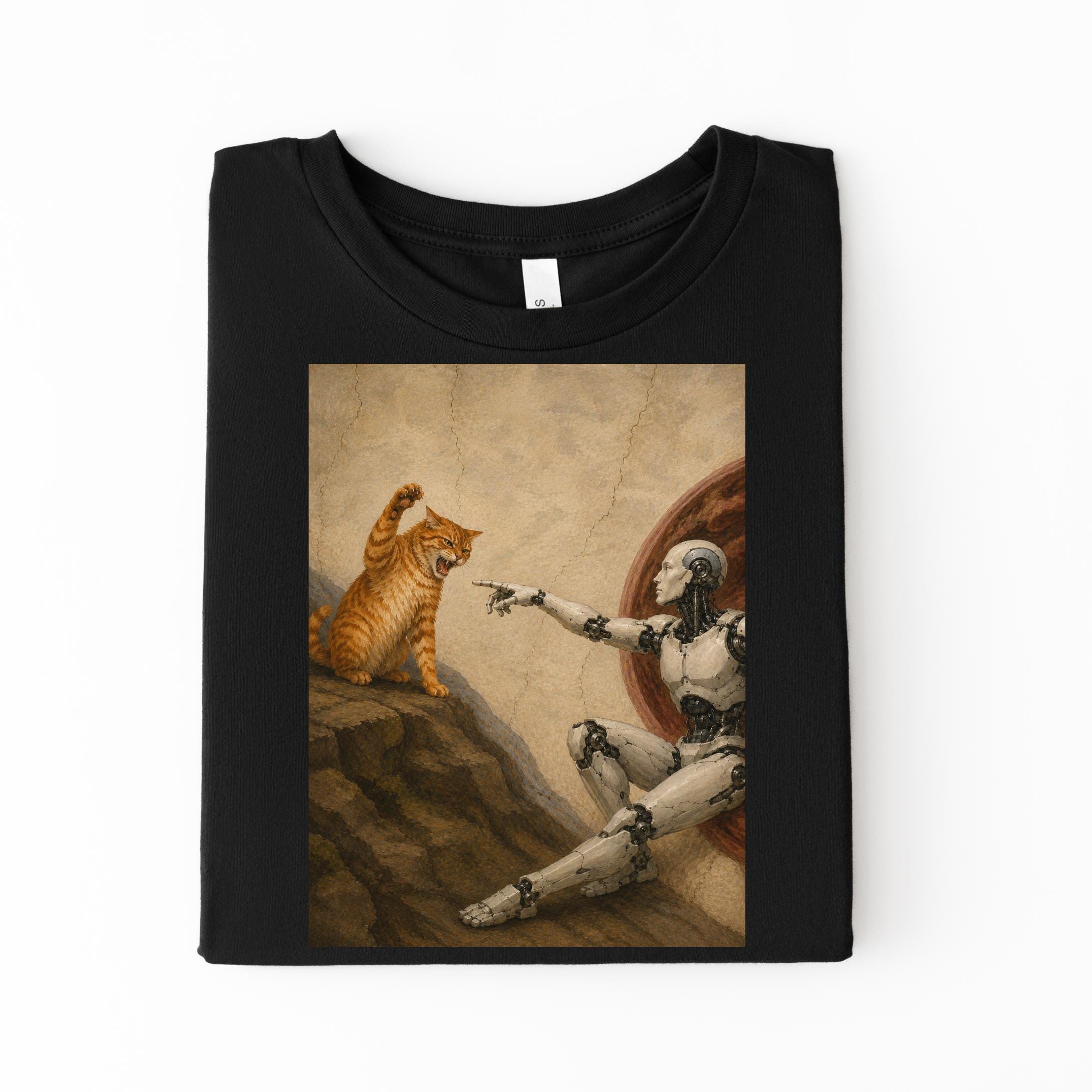 Funny Anti AI Cat TShirt Cat Famous Painting Meme Tee Cat Lover Shirt Gen Z Joke Shirt Stupid Brainrot Gift Conspiracy Theory Gen Z Fashion