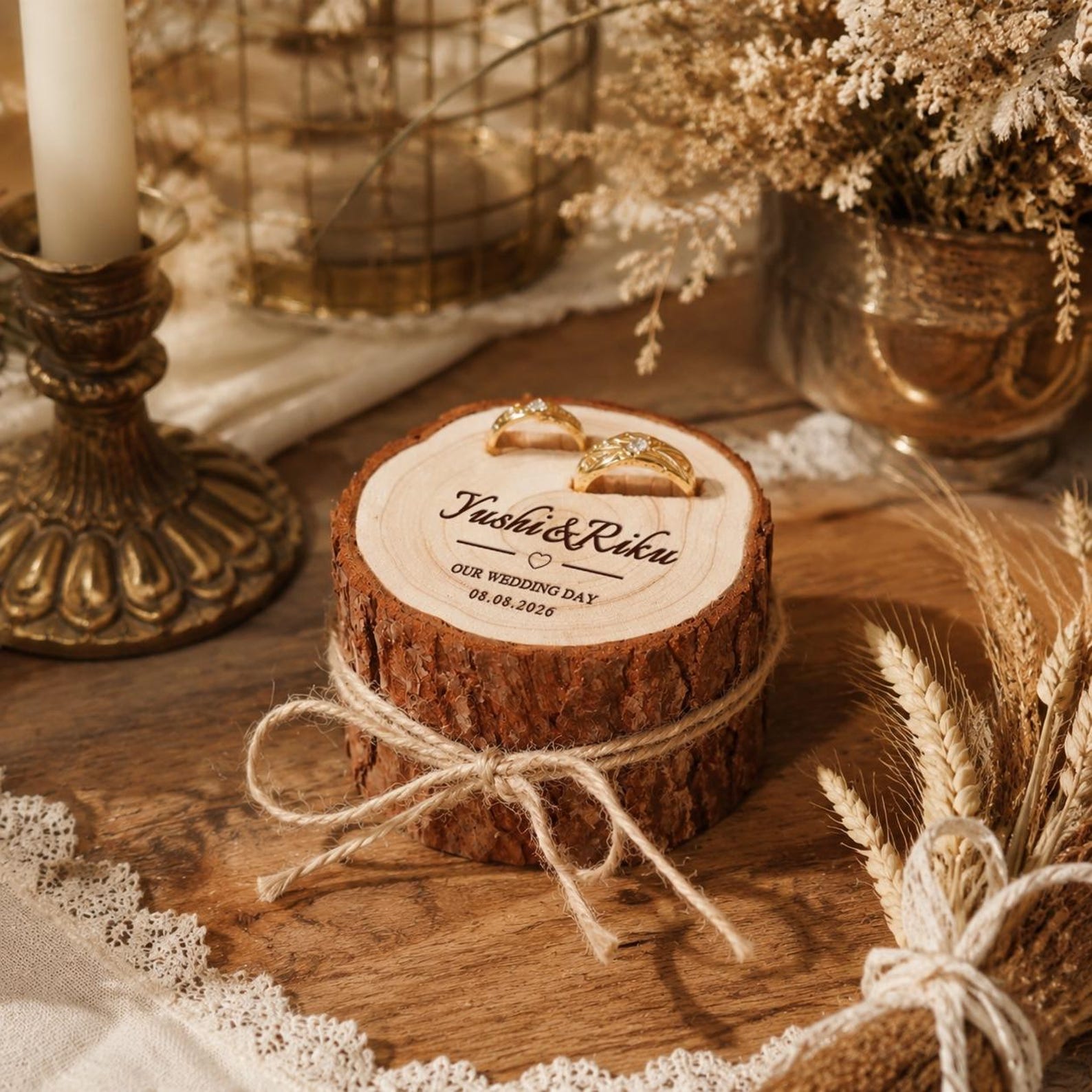 Personalised Tree Stump Ring Box, Rustic Wedding Engagement Holder, Personalized Wooden Proposal Box,Golden Silver Wedding Anniversary Tree Trunk