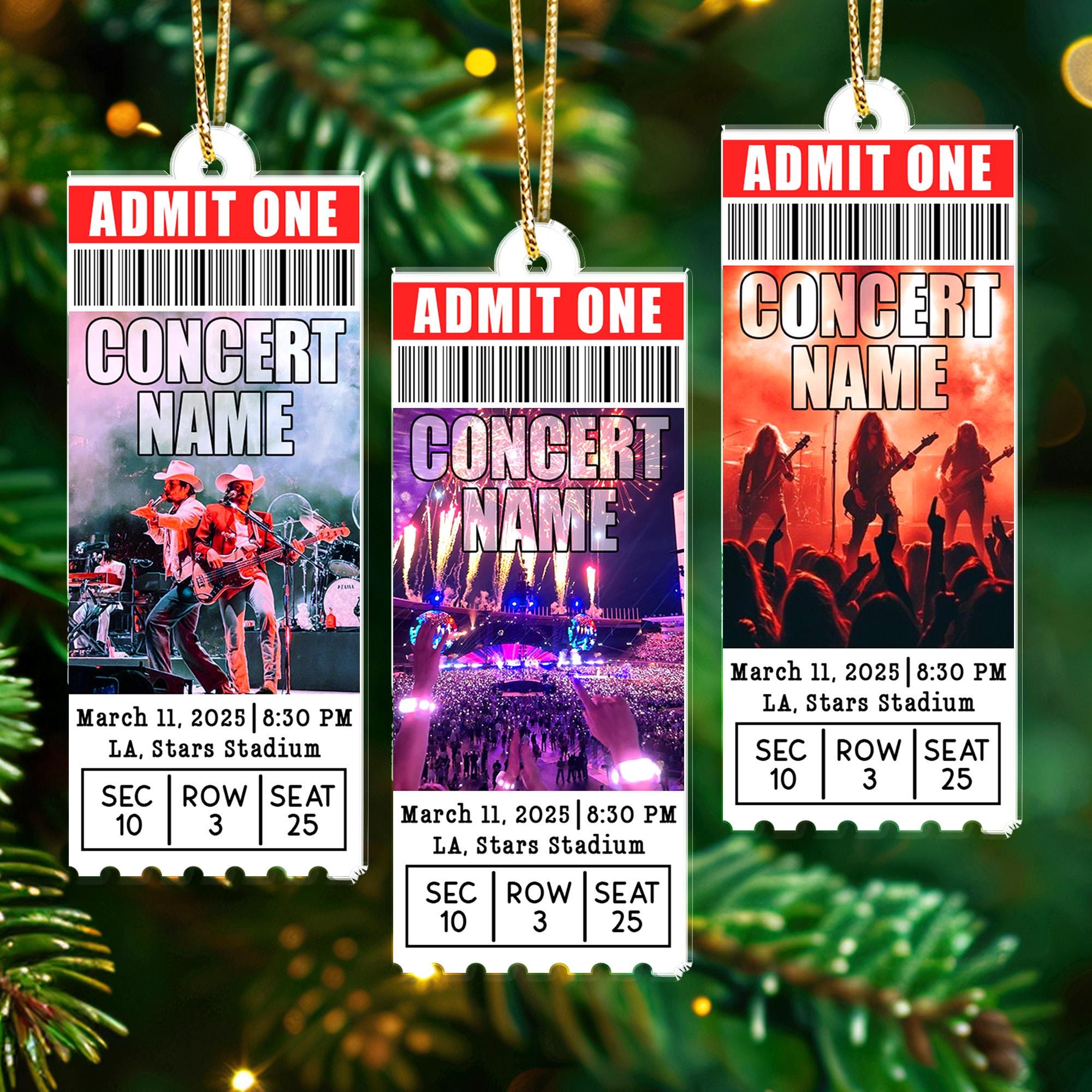 Personalized Favorite Concert Ticket Acrylic Ornament: Music Lovers Gift, Concert Trip Keepsake