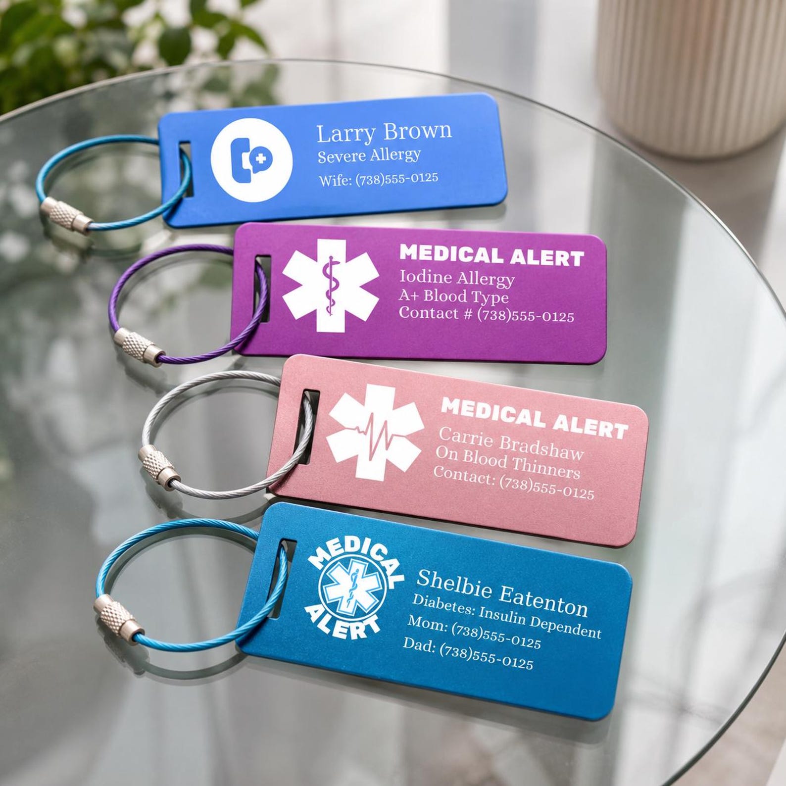 Emergency Medical Alert Card, Engraved Aluminum Tag, Allergy Alert, Medical ID, Personalized Metal Luggage Tag, Bag ID Suitcase Backpack tag