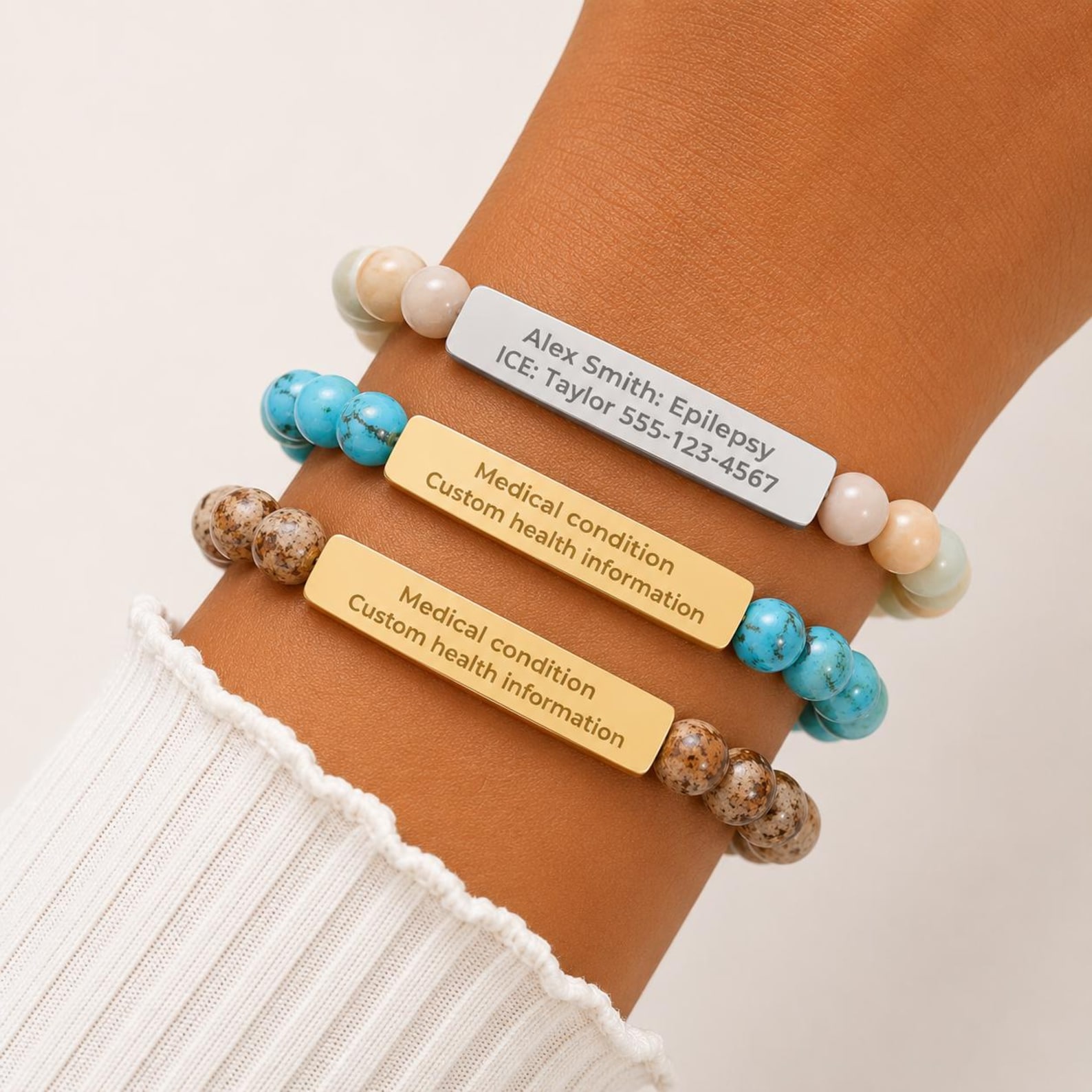 Personalized Medical Alert Bracelet, Engraved ID Bracelet for Diabetes, Allergy, Epilepsy, Emergency Medical Jewelry Gift for Women