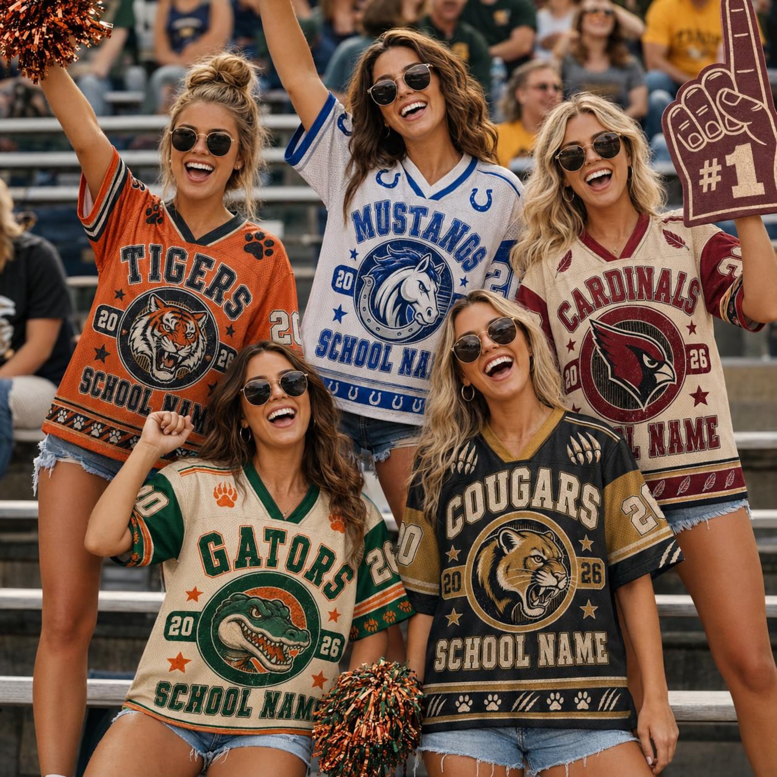 Personalized School Mascot Football Jersey, Custom Vintage Gators Tigers Wildcats V-Neck Shirt, Friday Night Lights School Spirit Top