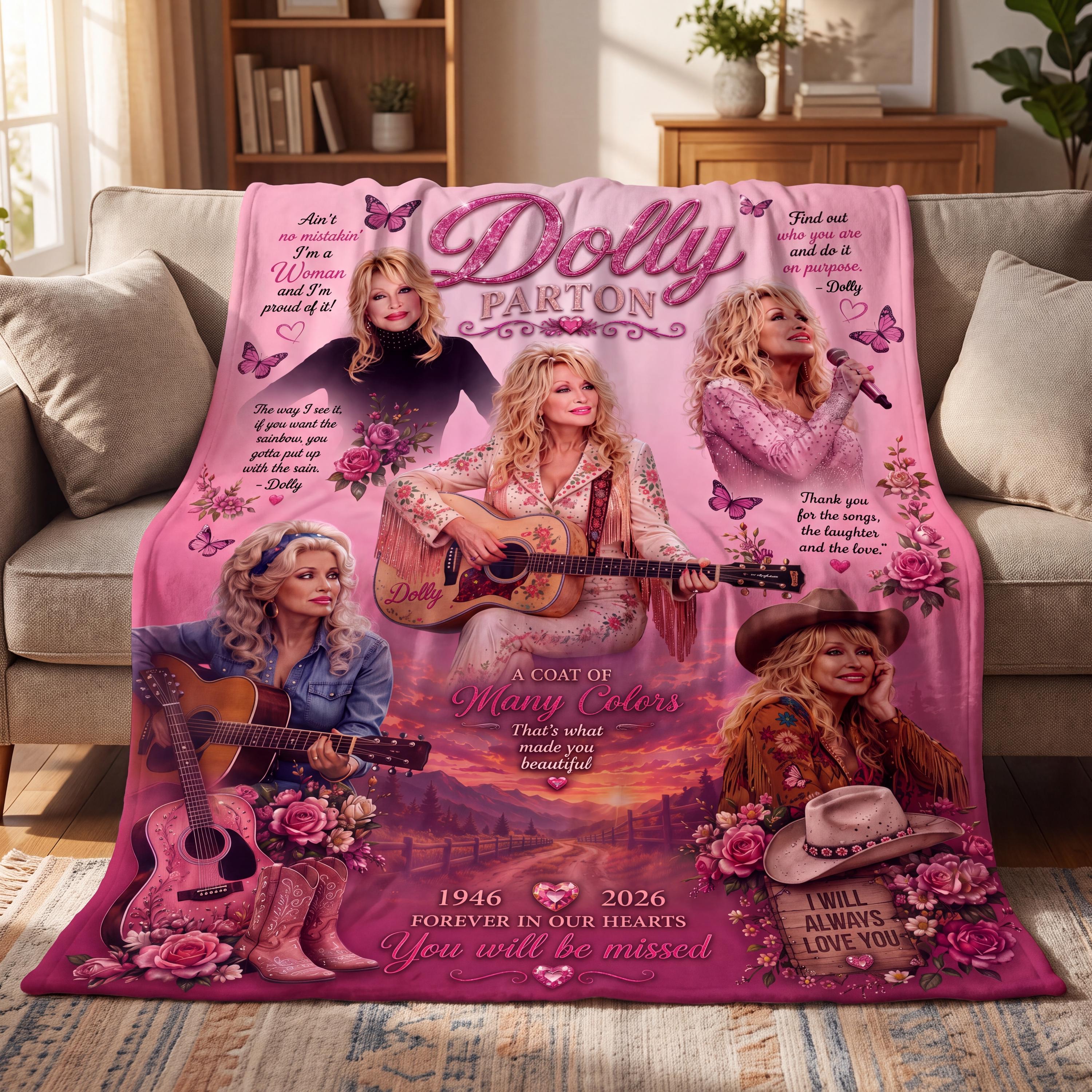 Dolly Parton Blanket, Dolly In Loving Memory Throw, Retro Dolly Forever Flannel Fleece Blanket, Country Music Fan Gift, 9 to 5 Western Decor