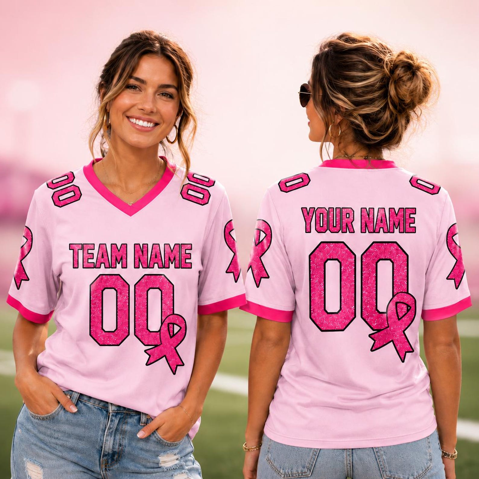 Personalized Breast Cancer Awareness Unisex Jersey, Custom Pink Ribbon Team Shirt,Game Day Jersey,Survivor Support Gift, Breast Cancer Month