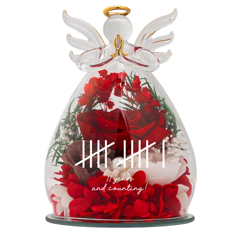 Personalized Couple Anniversary Gift For Her - Personalized Flower In Glass Angel Figurines