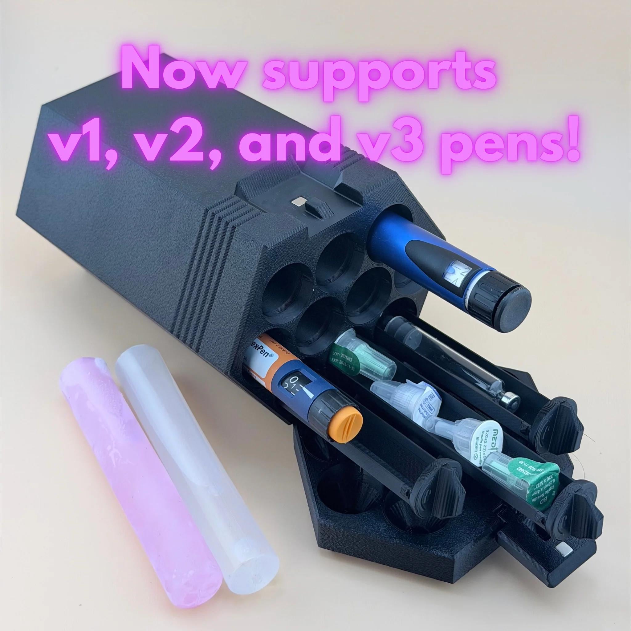 3D Printed Travel Case - 2/5/7/10 Slot Organizer for Insulin Pens, Peptide Pens, Needle Tips or Ice Packs