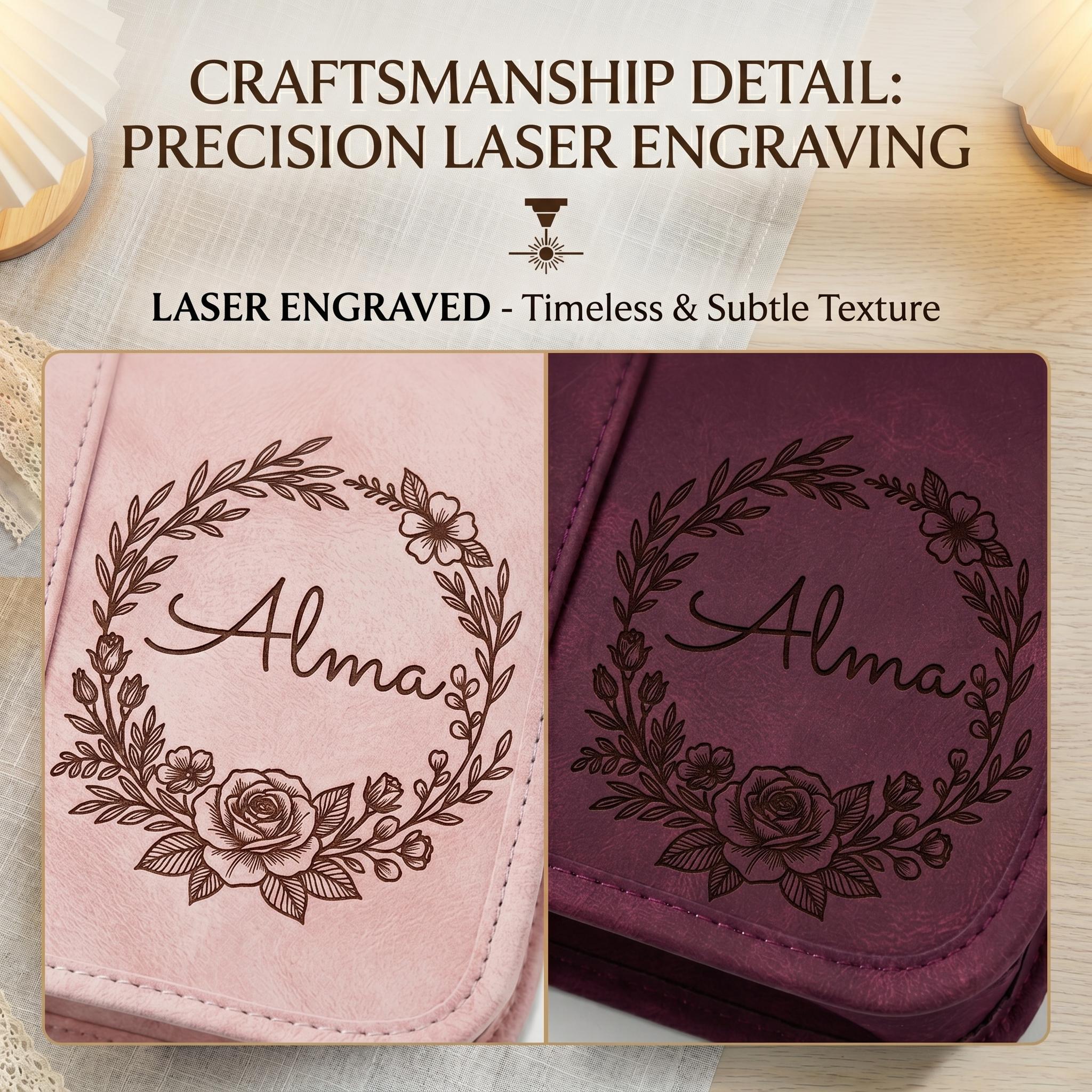 Personalized Leather Bible Cover Engraved Name Rose Gold Cross Zipper Case With Handle
