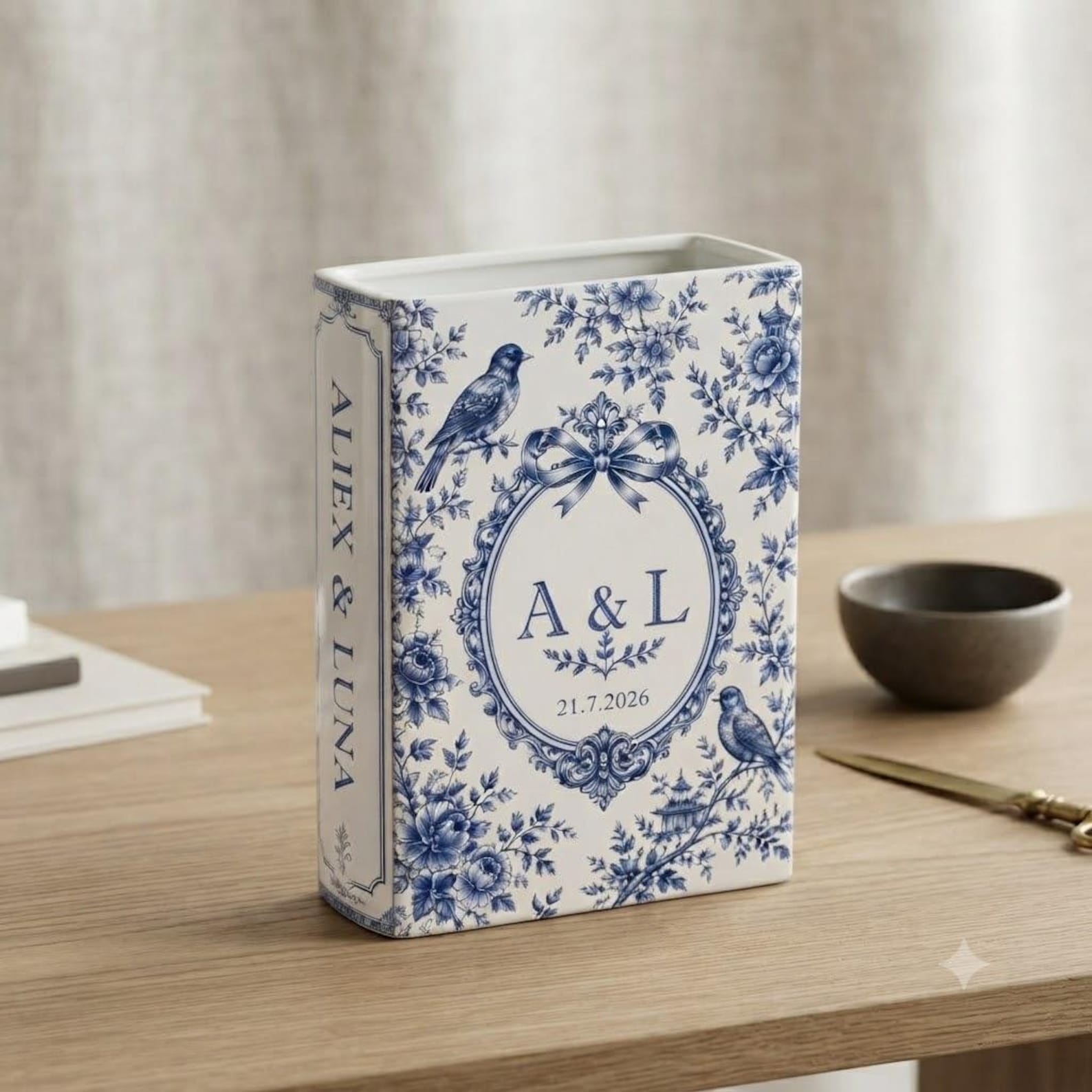 Personalized Floral Book Shaped Vase Personalized Couple Initials Vase Wedding Centerpiece Gift, Anniversary Keepsake Decor