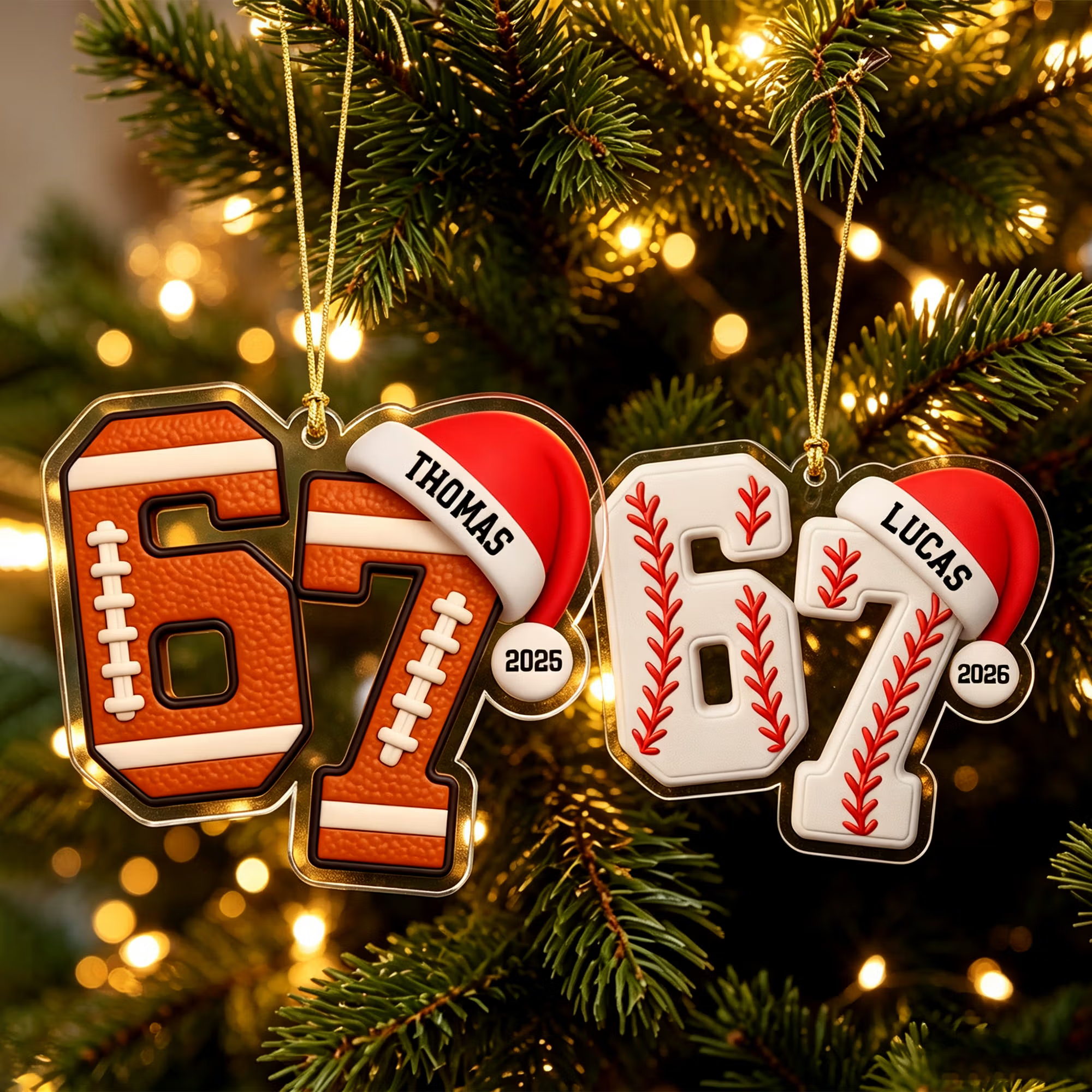 Personalized 67 Baseball Basketball Acrylic Sports Christmas Ornament with Name Christmas Gift for Sports Lovers