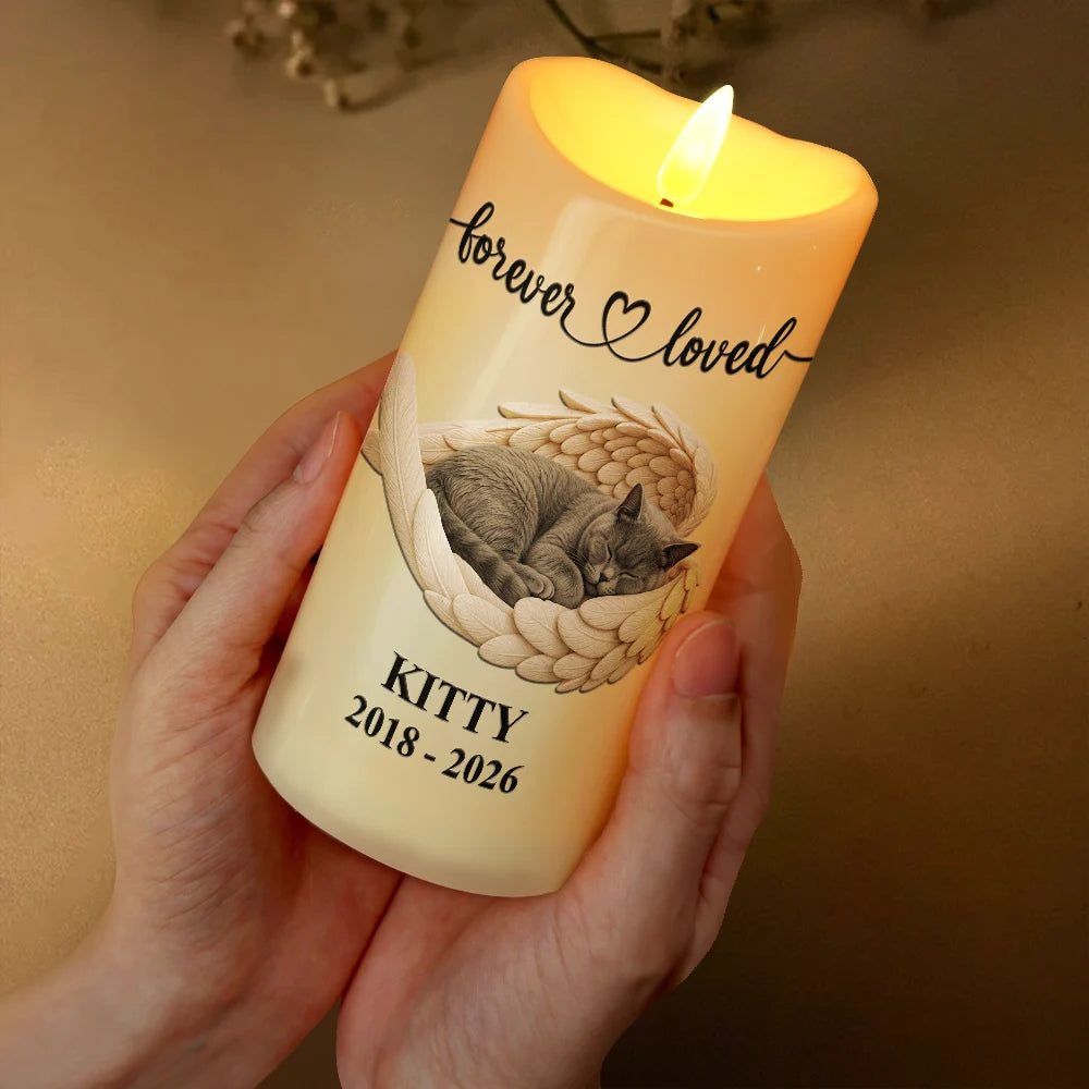 Personalized Photo Sleeping Angel Your Light Will Always Shine Memorial Dog Cat Remembrance - Personalized Flameless LED Candle