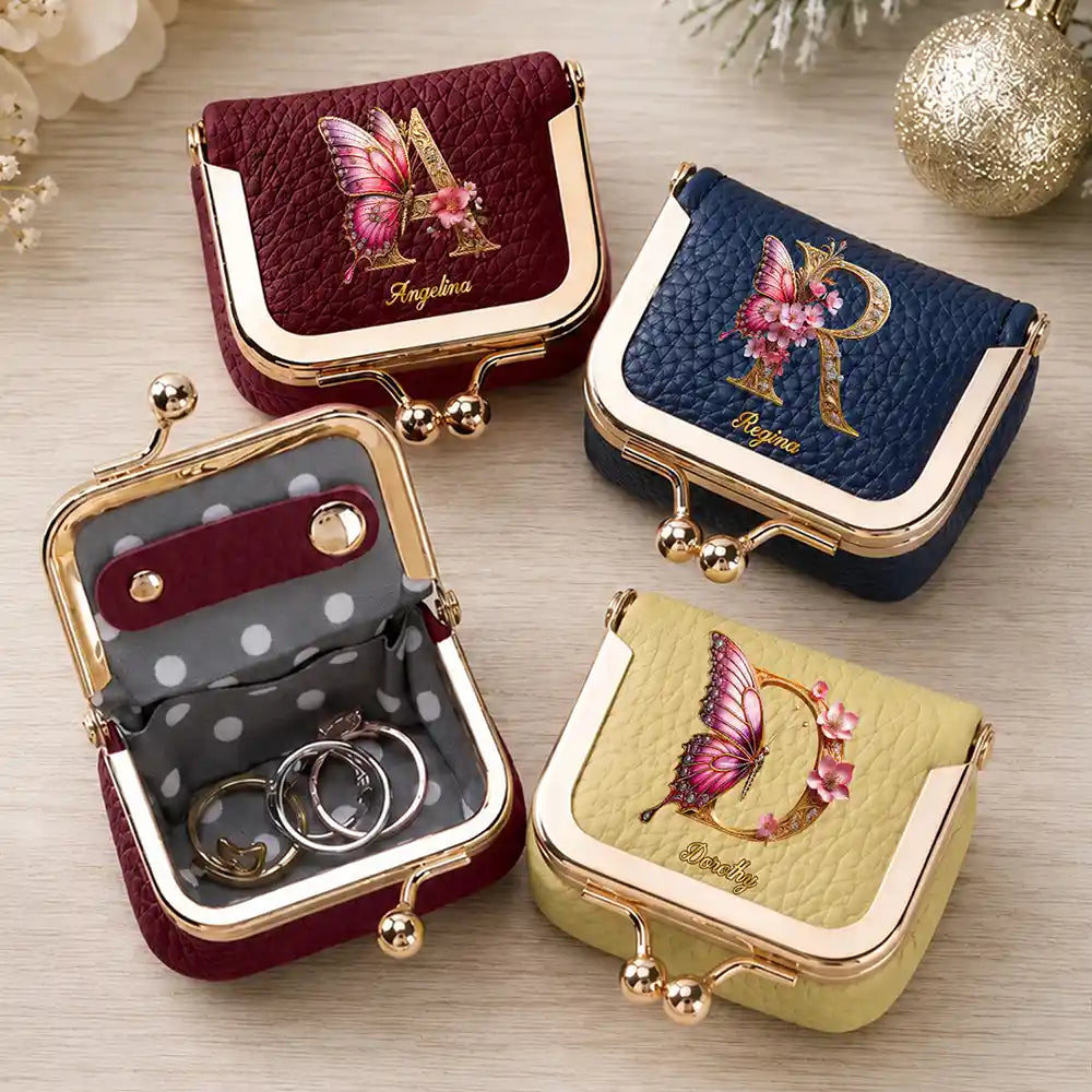 Personalized Monogram Flower Butterfly Jewelry Box with Name Gift For Her - Personalized Kiss Lock Jewelry Case