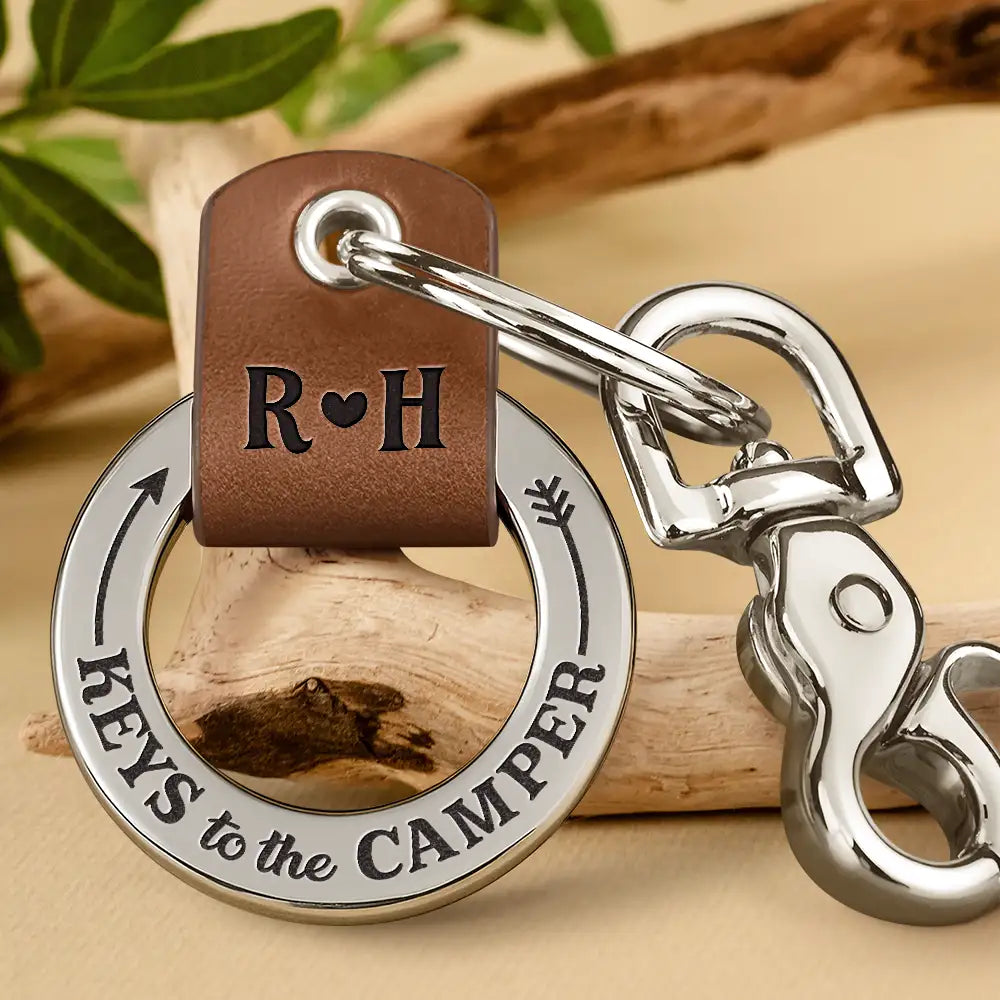 Personalized Keys To The Camper Monogram Initial Leather Coordinates Keychain