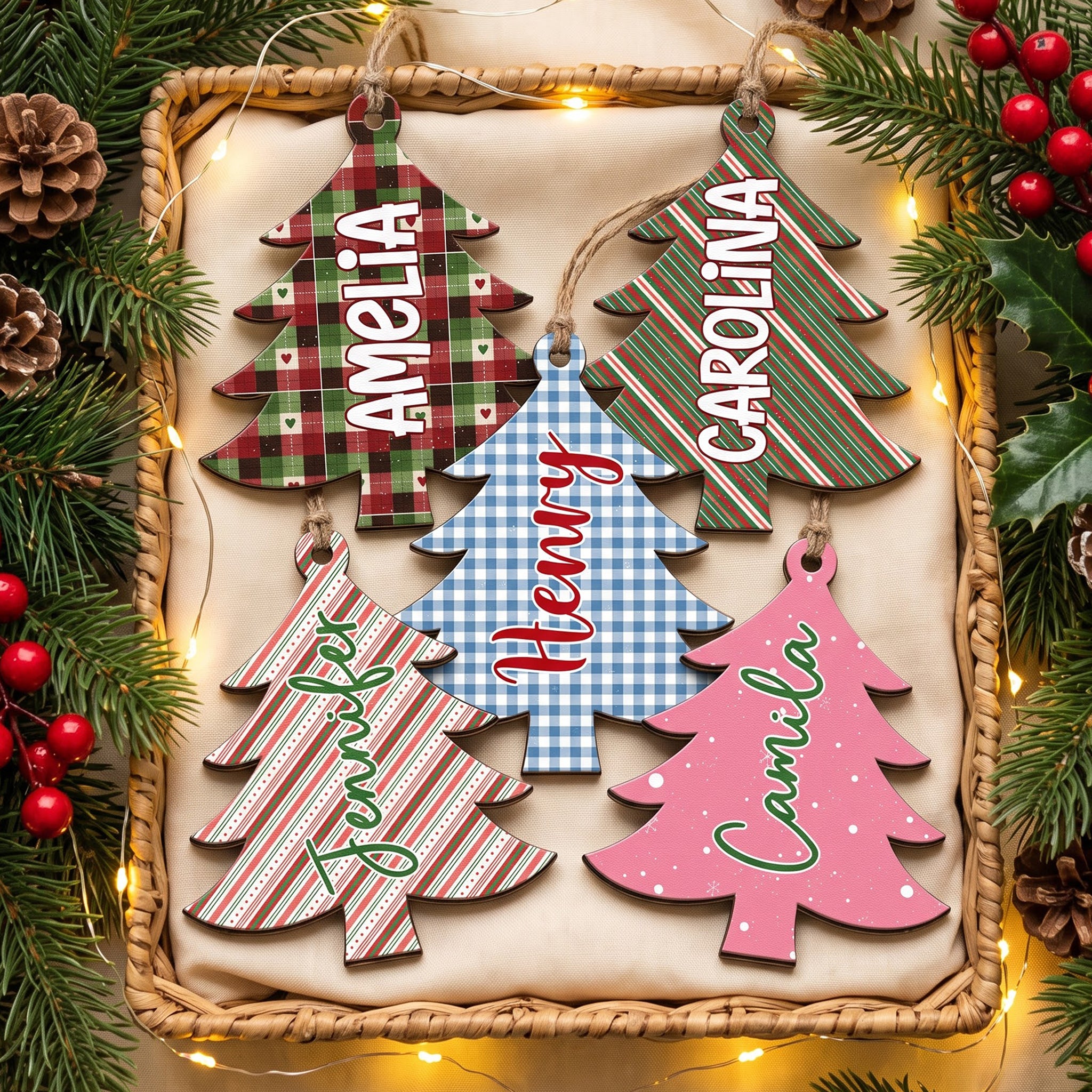 Personalized Wooden Christmas Tree With Pattern Ornament