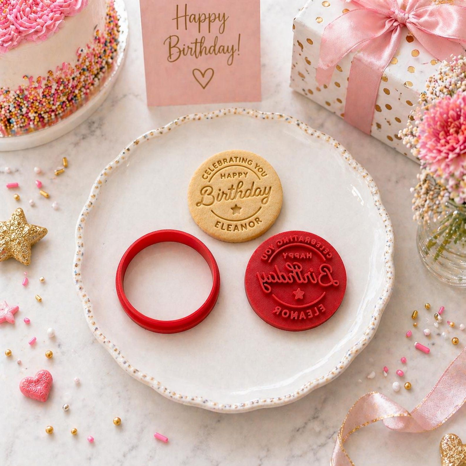 Personalized Happy Birthday Cookie Cutter, Personalized Stamp with Name, Custom Birthday Gift 