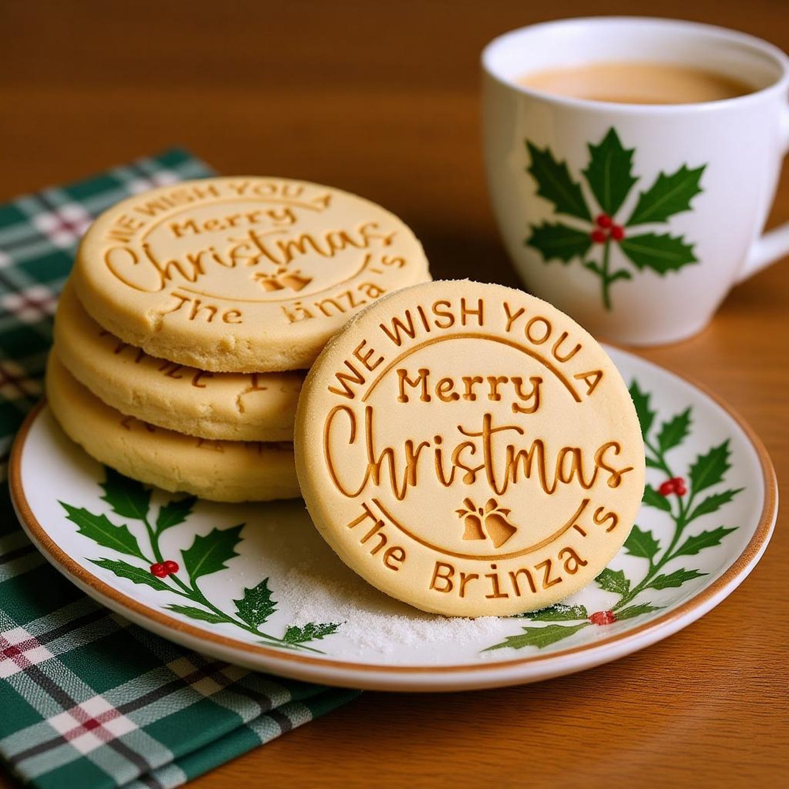 Personalized Christmas Cookie Stamp & Cutter, Custom Family Name, Four Shapes, Recipe included