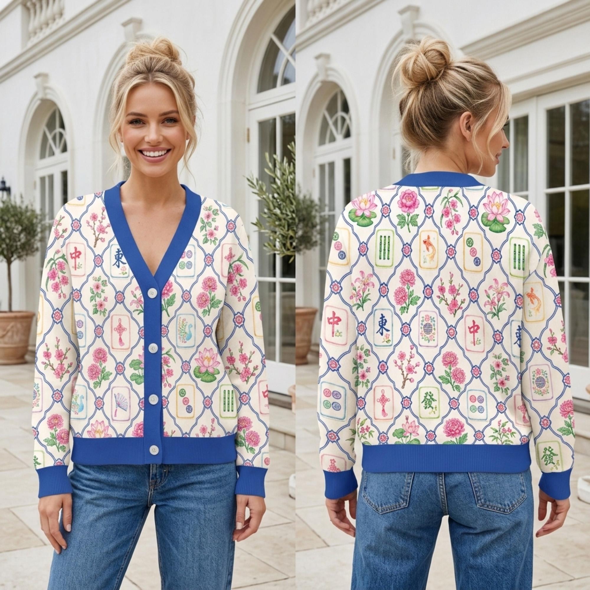 Mahjong Cardigan, Custom Name Knitted Sweater, Mahjong Lover Gift, Game Night Outfit