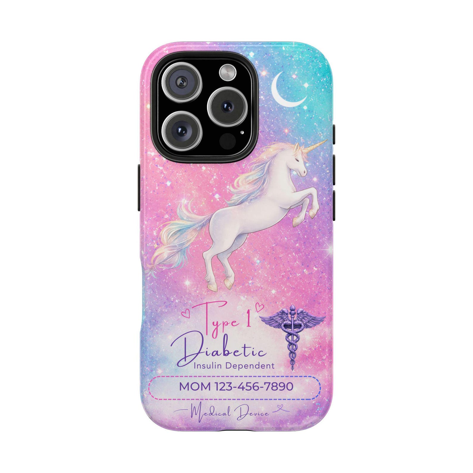 Personalized Type 1 Diabetic Phone Case, Insulin Dependent Medical Alert, Customizable Medical Device