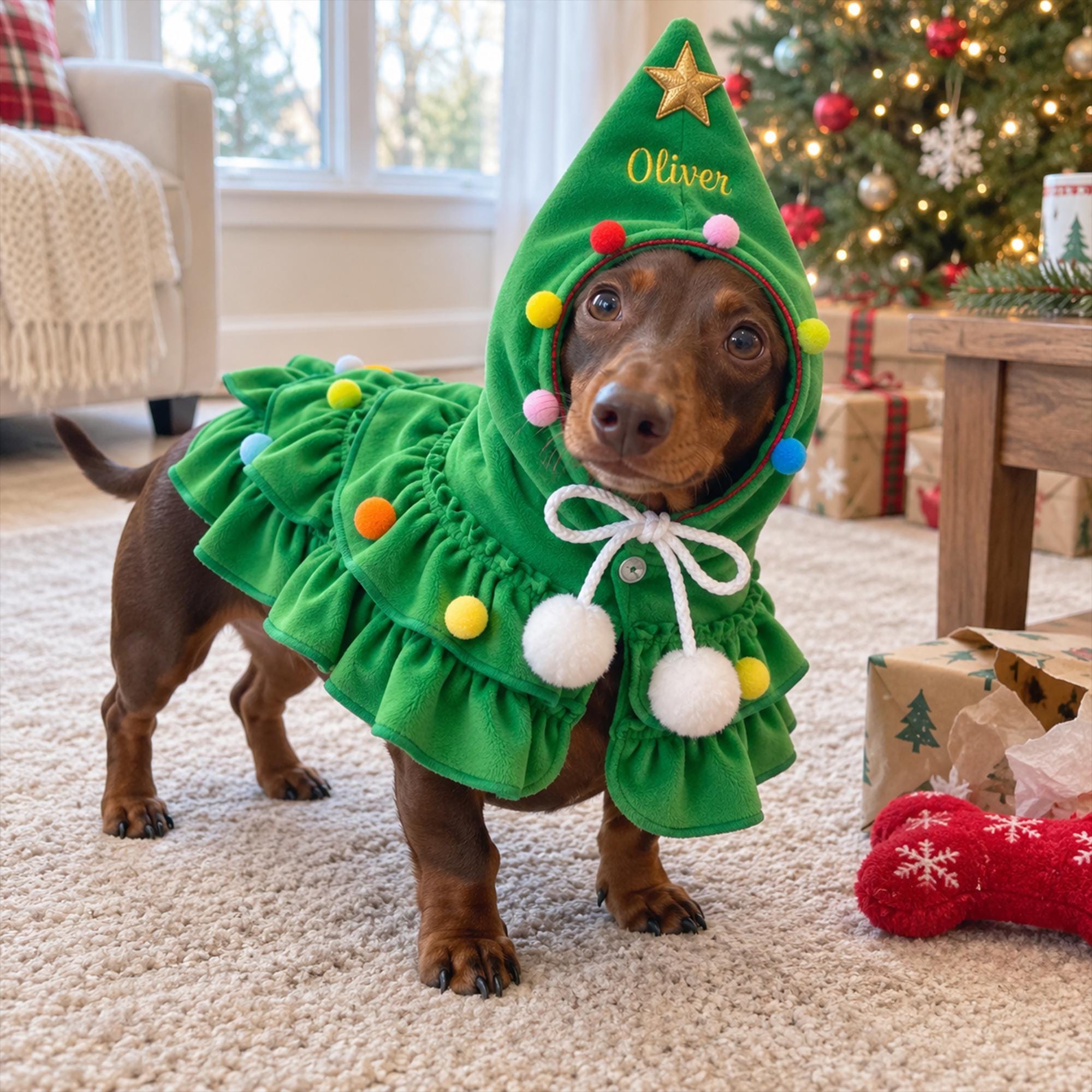 Personalized Christmas Tree Design Cat Small Dog Pet Cape with Embroidery Name Christmas Gift for Pet Owners Lovers