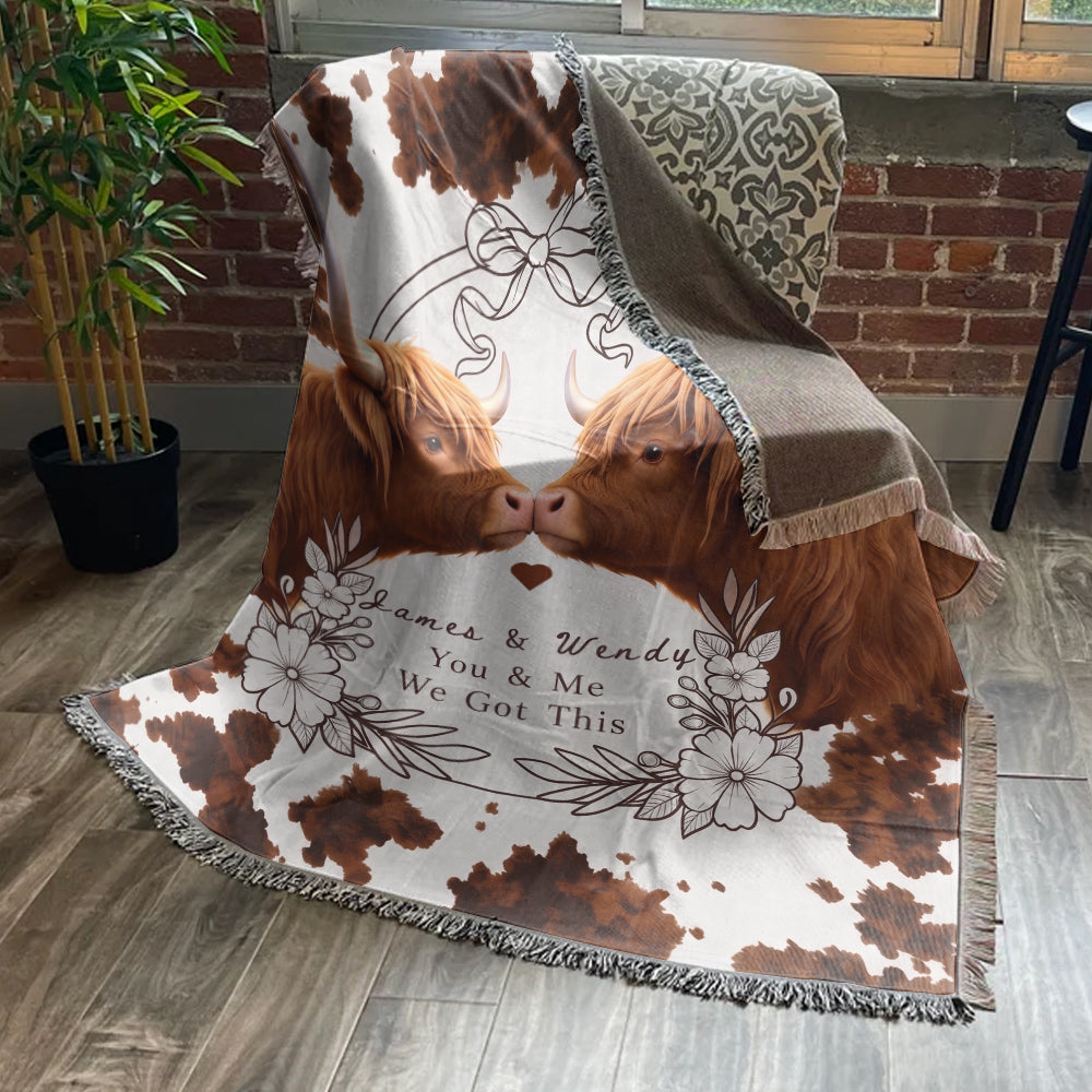 Personalized You & Me We Got This Highland Cow Woven Blanket