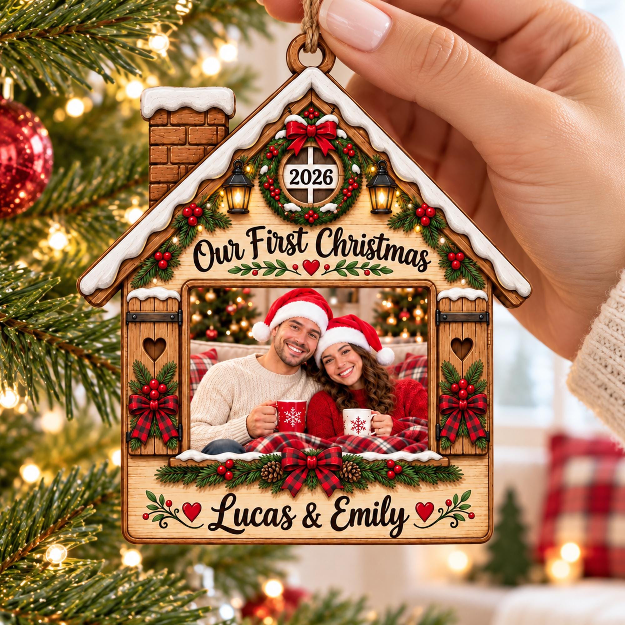 Personalized First Christmas New Home Wood Ornament, Custom Couple Photo Ornament, Our First Christmas 2026, New Homeowner Gift