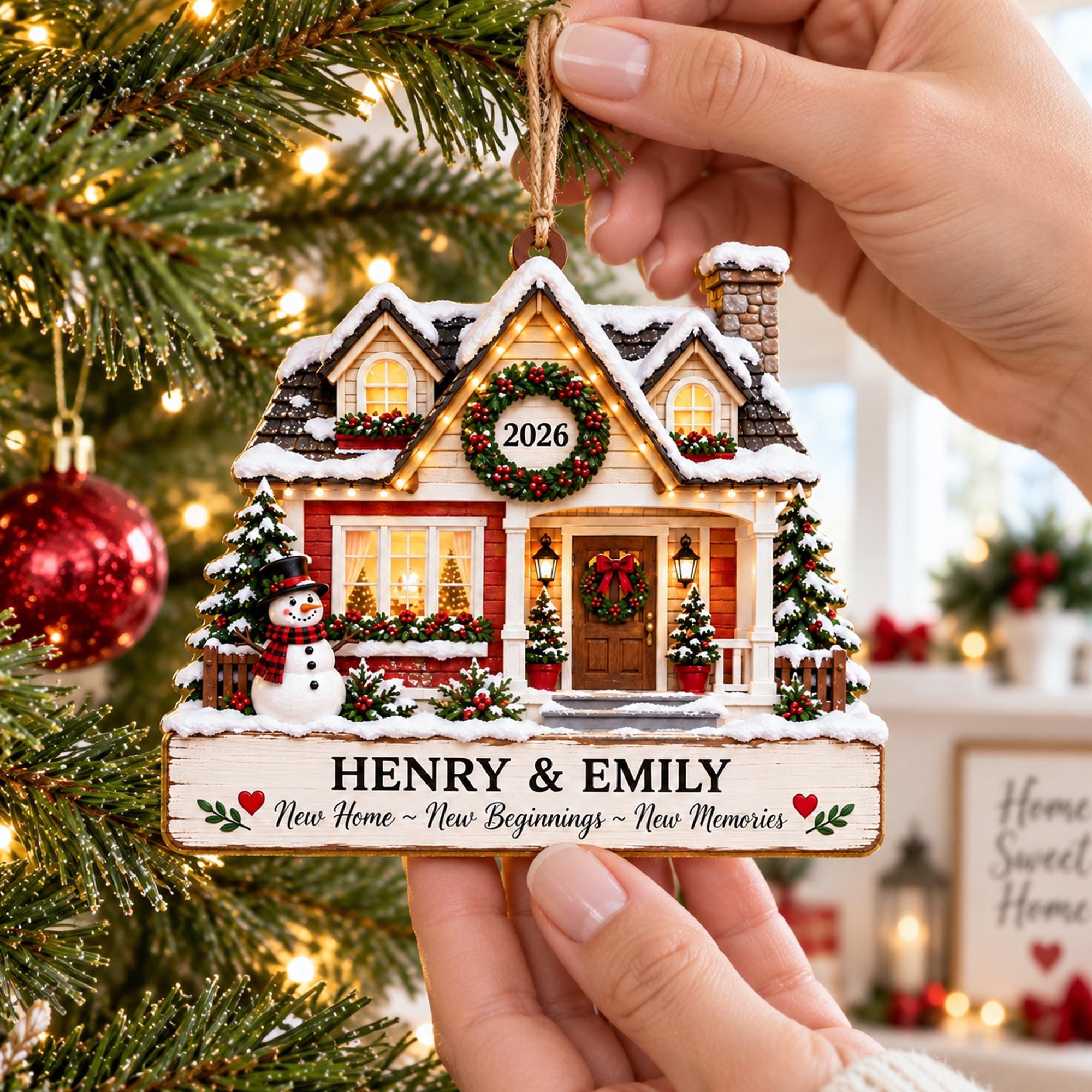 Personalized New Home Christmas Wood Ornament 2026, Custom Couple Names New House Ornament, First Christmas in New Home Gift