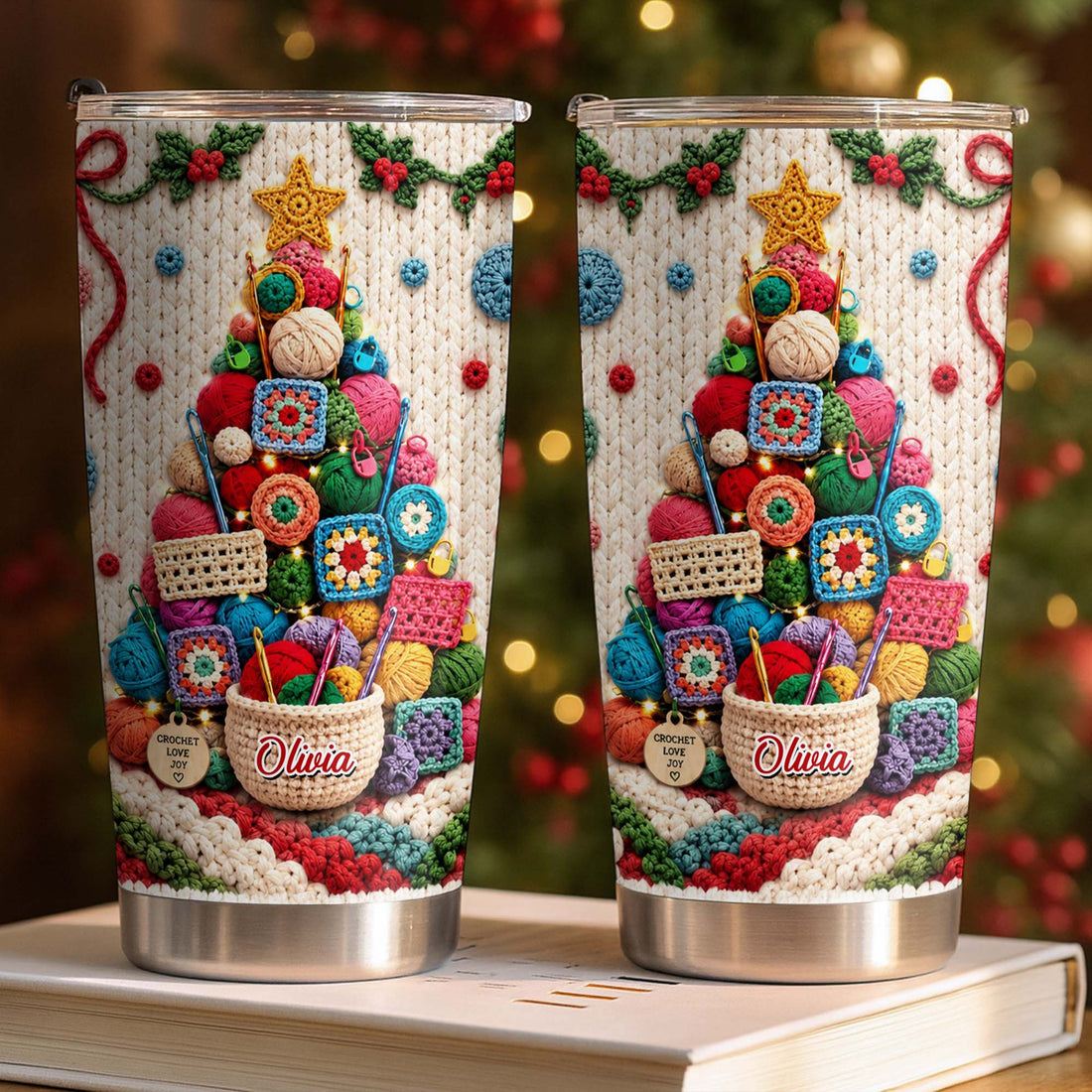 Personalized Crochet Love Joy, Tumbler 20oz, Christmas Gift  For Crochet Lovers