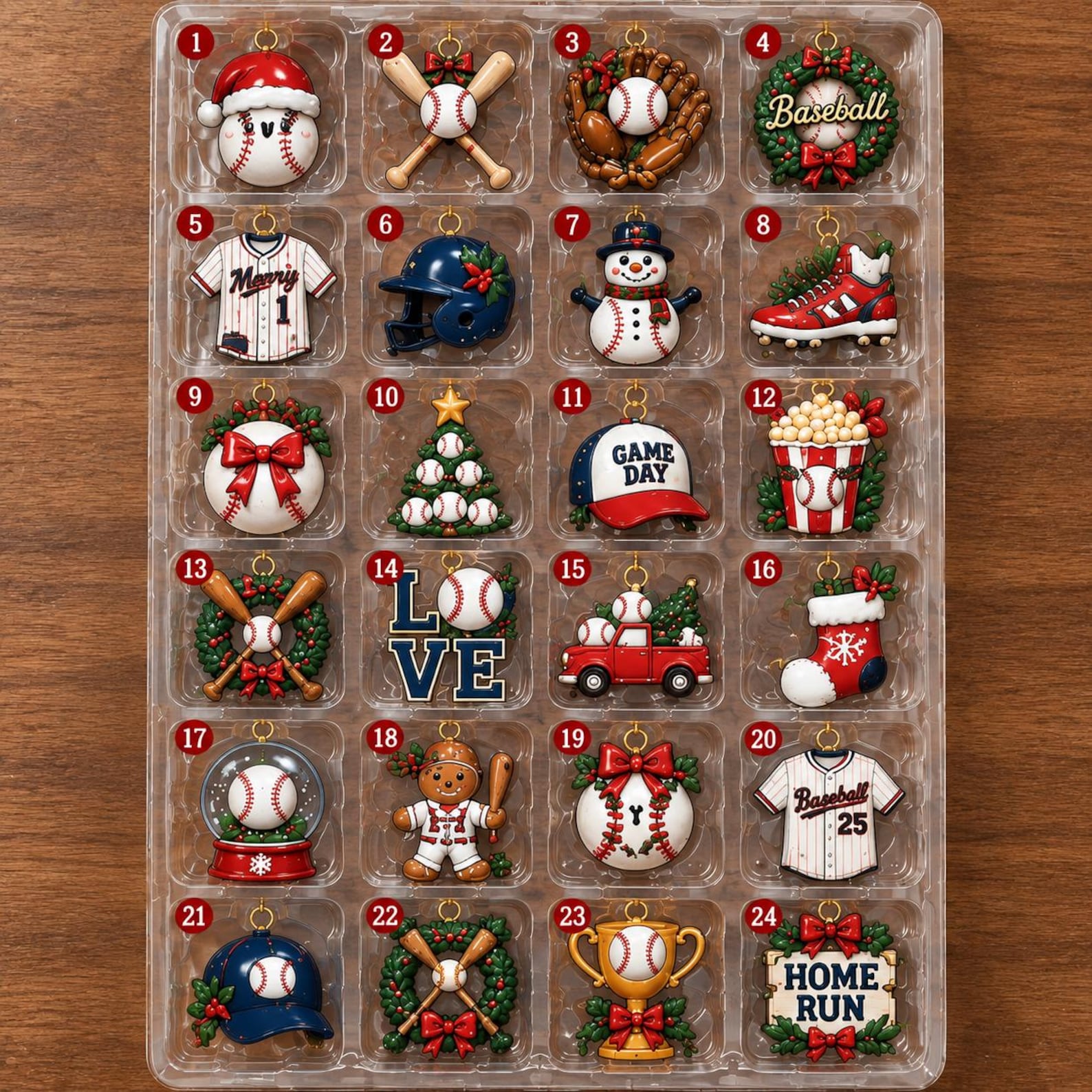 Personalized Name Baseball Advent Calendar 2026, Christmas Countdown Box, 24 Baseball Charms, Personalized Name Holiday Keepsake, Baseball Player Gift
