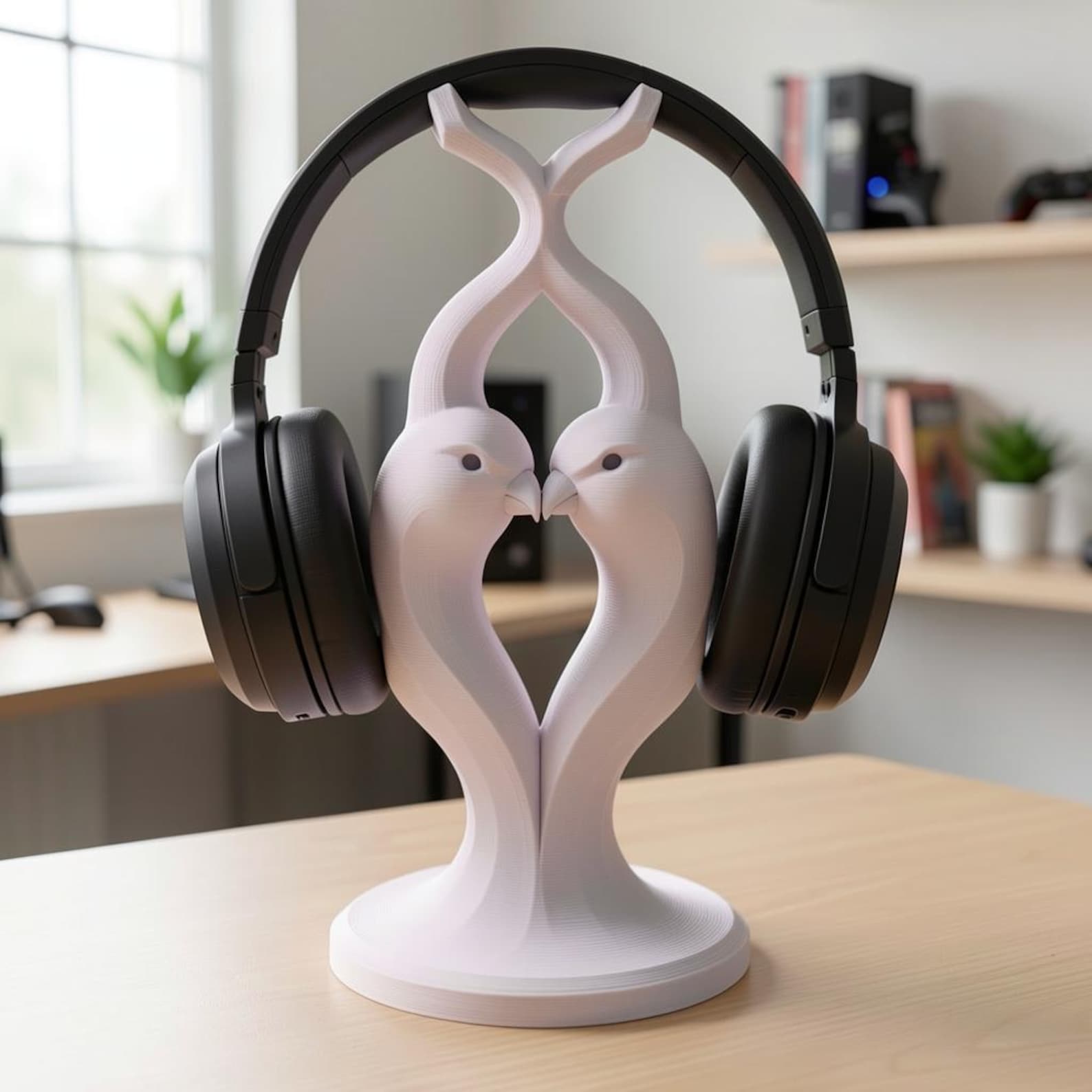 Lovebird 3D Printed Headphone Stand - Artisan Hand Painted Headset Holder for Gaming Desks and Music Lovers