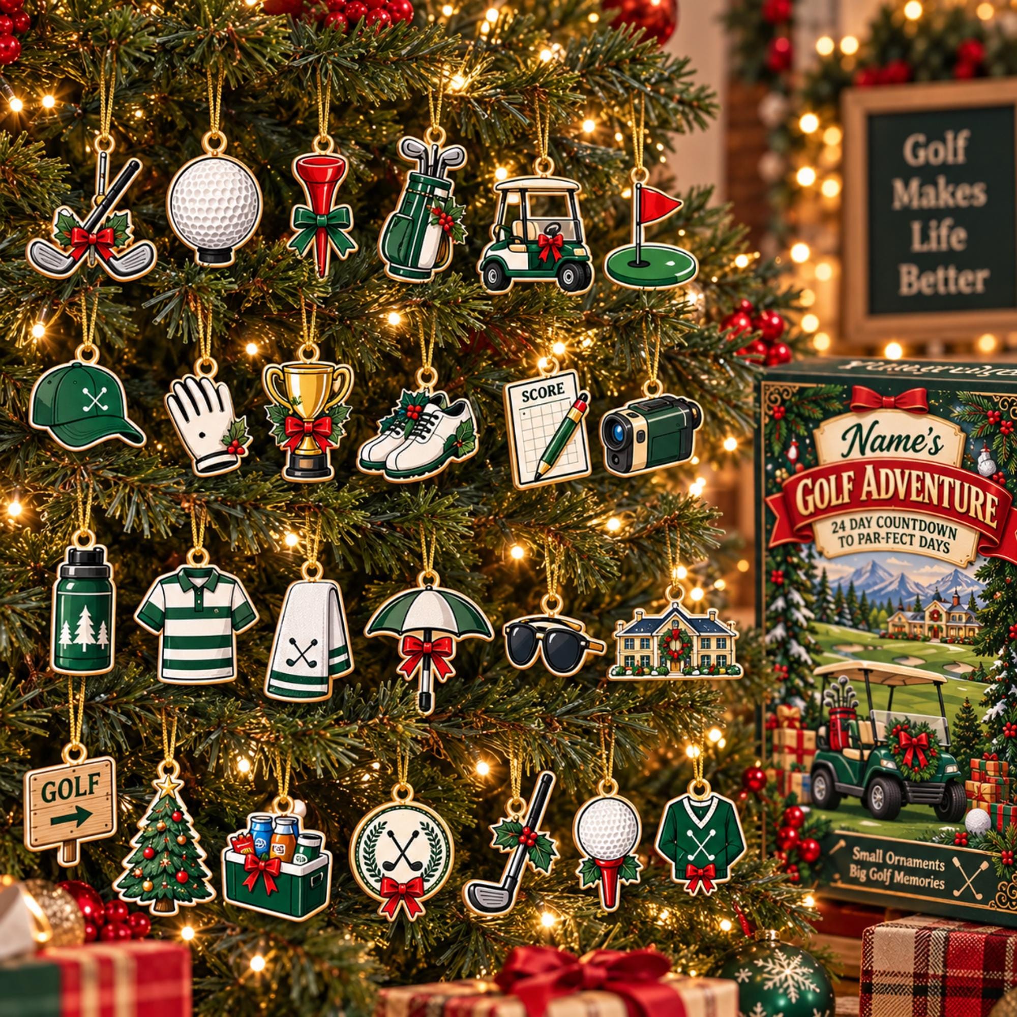Personalized Name Golf Advent Calendar: 24-Day Countdown Ornament (2026)