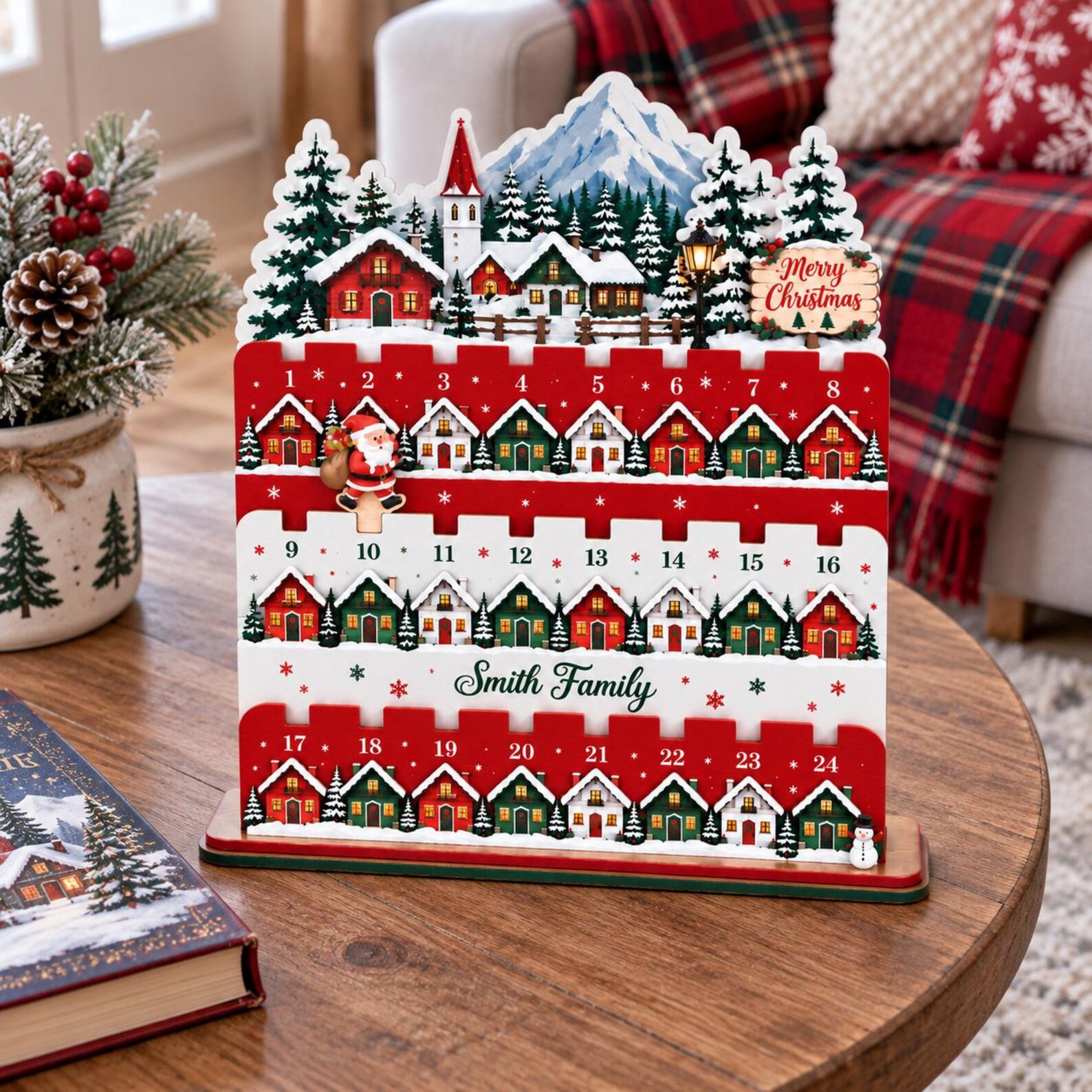 Personalized Christmas Countdown Calendar Wooden Stand, 24-Day Family Advent Calendar