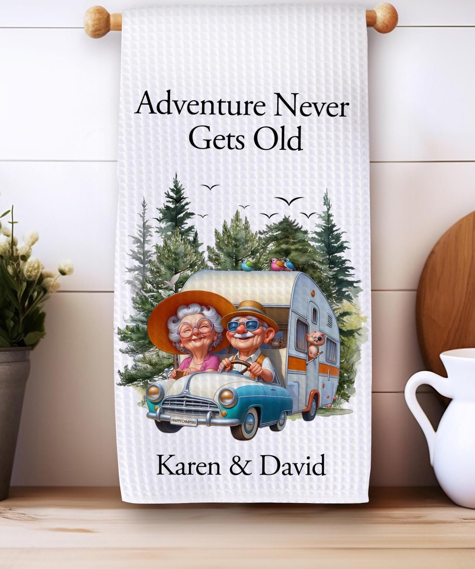 Personalized Camping Christmas gift for Couples Tent Camping Decor Custom Pappy Camper Tea Towel Kitchen Decoration Friendsmas gift idea him