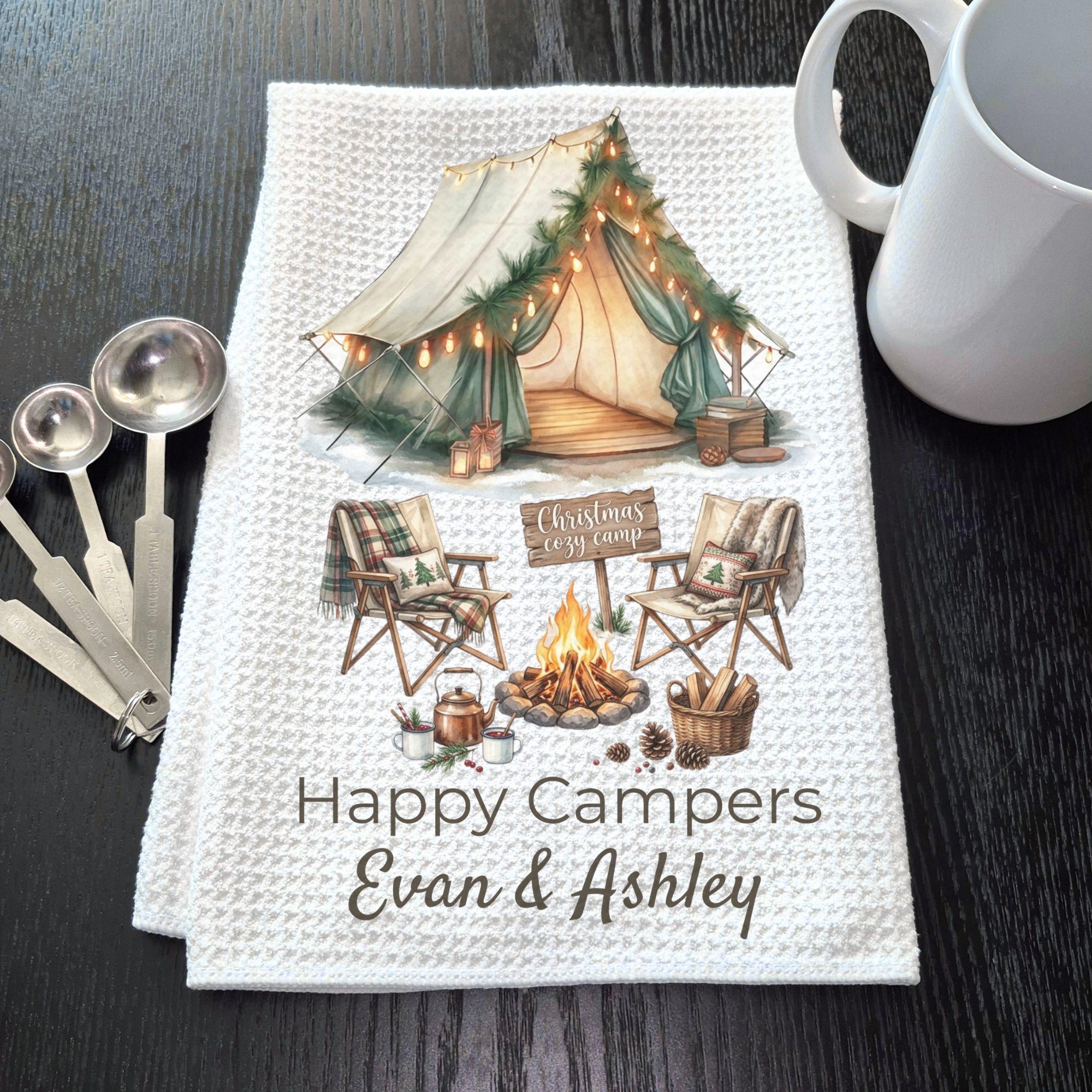 Personalized Camping Christmas gift for Couples Tent Camping Decor Custom Pappy Camper Tea Towel Kitchen Decoration Friendsmas gift idea him