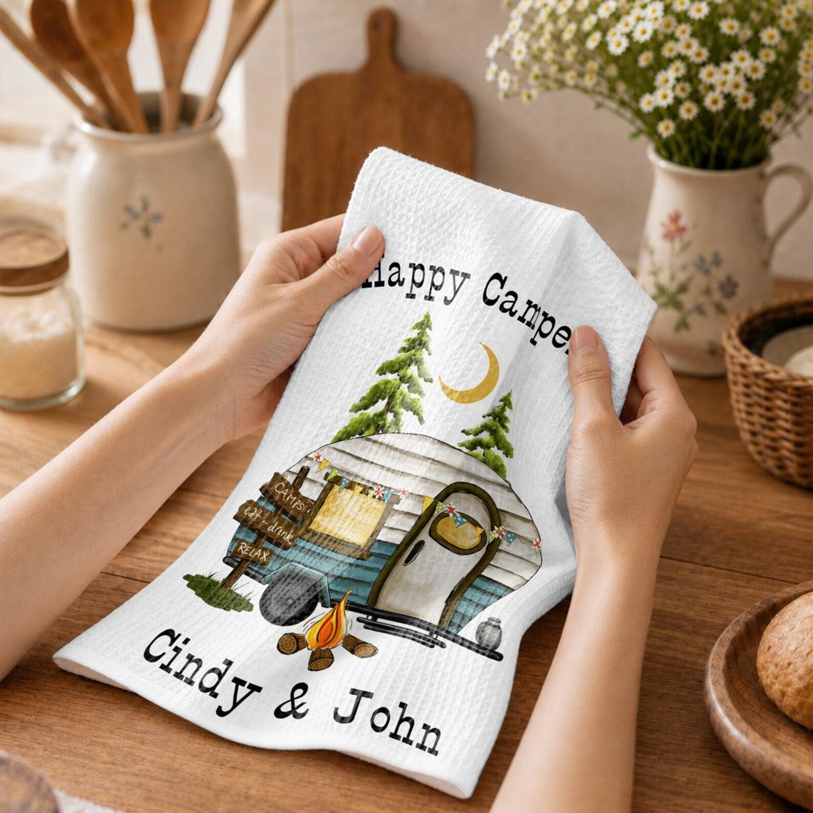 [Copy]Personalized Camping Christmas gift for Couples Tent Camping Decor Custom Pappy Camper Tea Towel Kitchen Decoration Friendsmas gift idea him