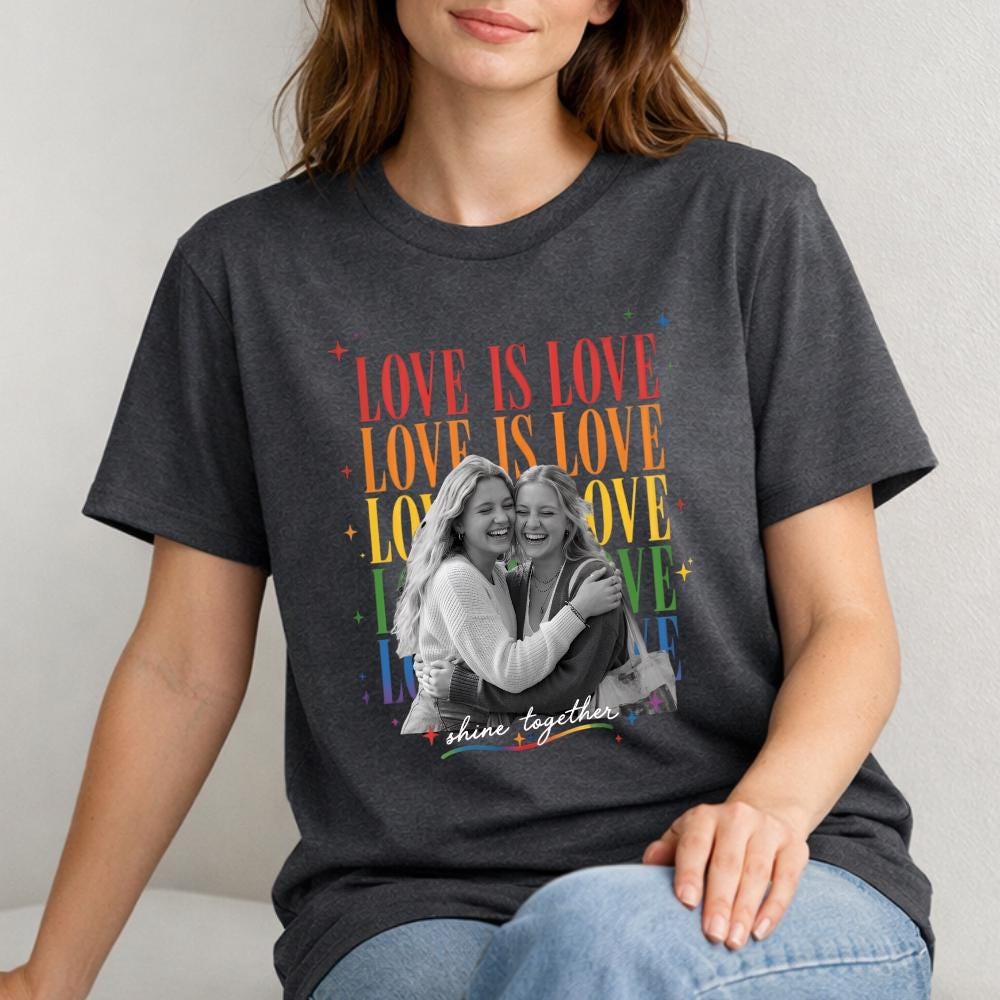 Personalized Love Is Love T-shirt with Photo Pride Couple Shirt Custom LGBTQ+ Gift Custom Face Graphic Tee LGBTQ Amsterdam World Pride 25th Anniversary Equality Gift