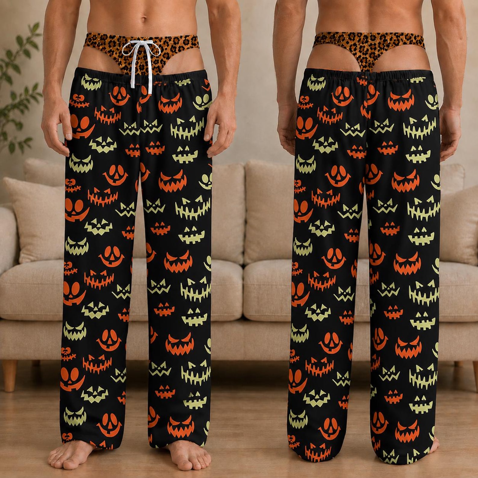 Personalized Men's Pajama Pants, Funny Pajama Pants, Fake Underwear Print Halloween Pants, Novelty Halloween Gag Gift, Party Outfit for Him