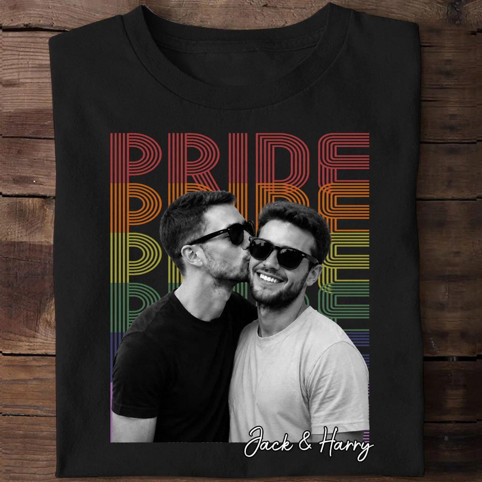 Personalized Pride Couple Shirt with Photo and Name Custom LGBTQ+ Gift Custom Face Graphic Tee LGBTQ Amsterdam World Pride 25th Anniversary Equality Gift